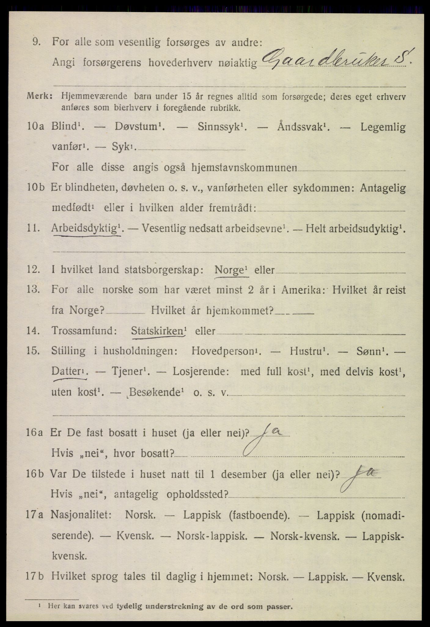 SAT, 1920 census for Steigen, 1920, p. 4419