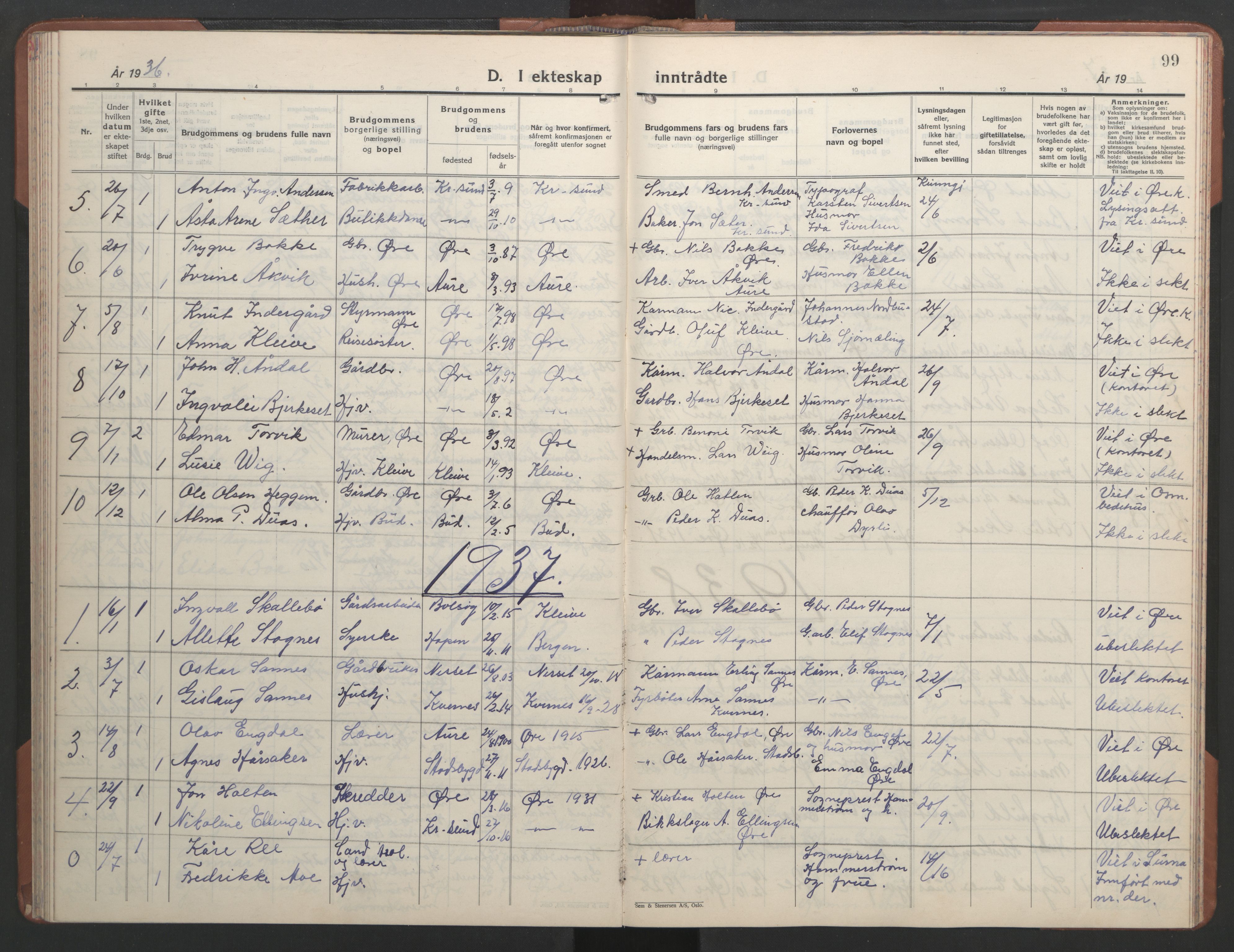 Ministerialprotokoller, klokkerbøker og fødselsregistre - Møre og Romsdal, AV/SAT-A-1454/584/L0971: Parish register (copy) no. 584C04, 1933-1946, p. 99