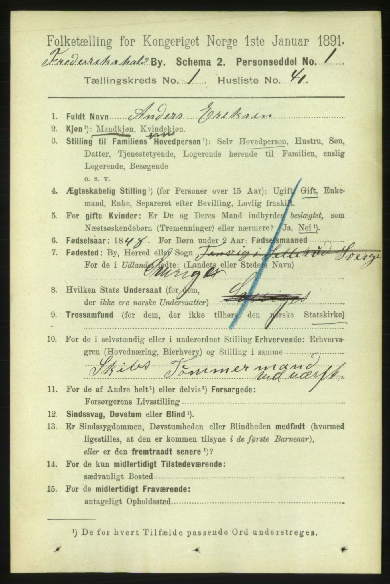 RA, 1891 census for 0101 Fredrikshald, 1891, p. 2322