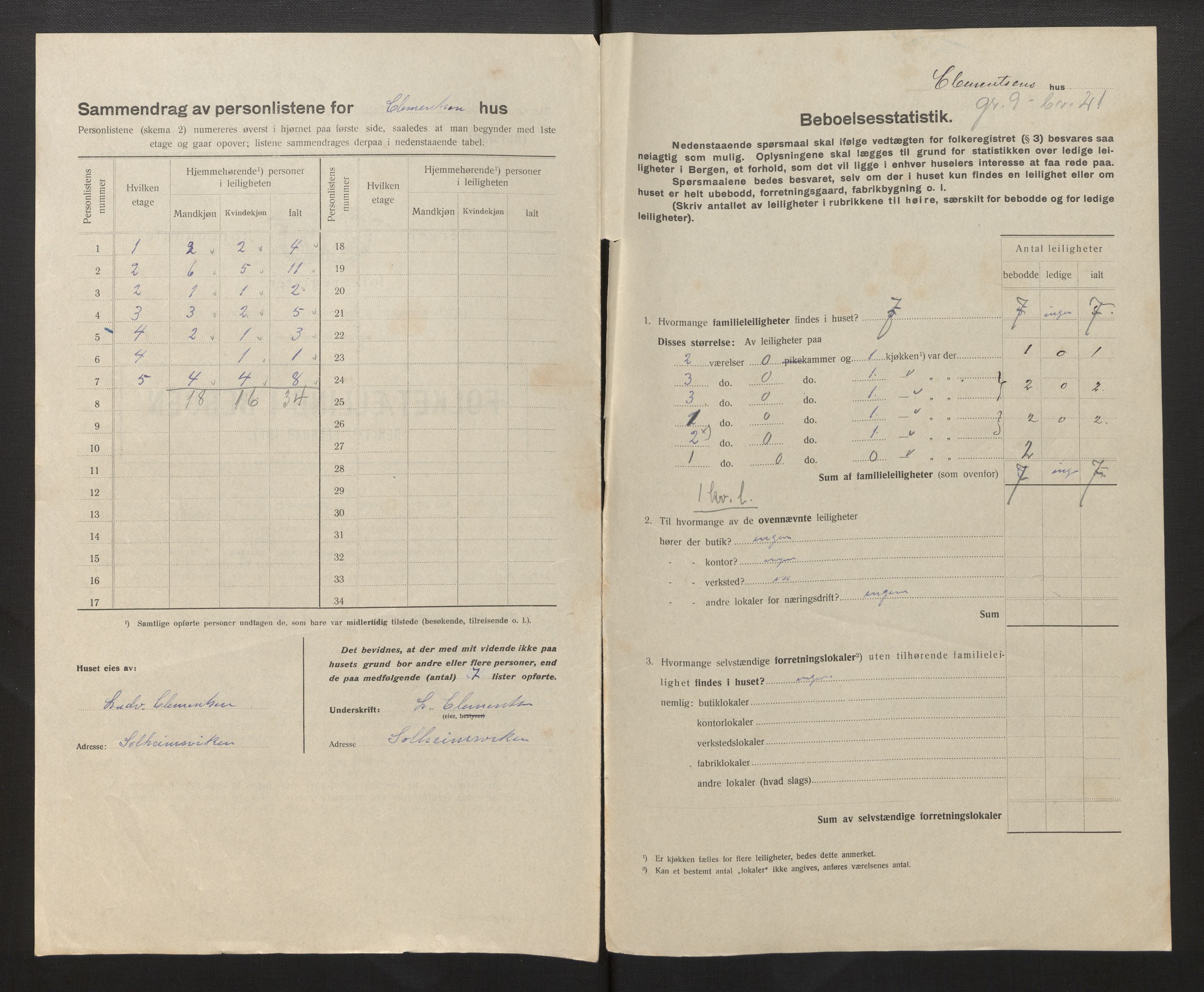 SAB, Municipal Census 1917 for Bergen, 1917, p. 50345