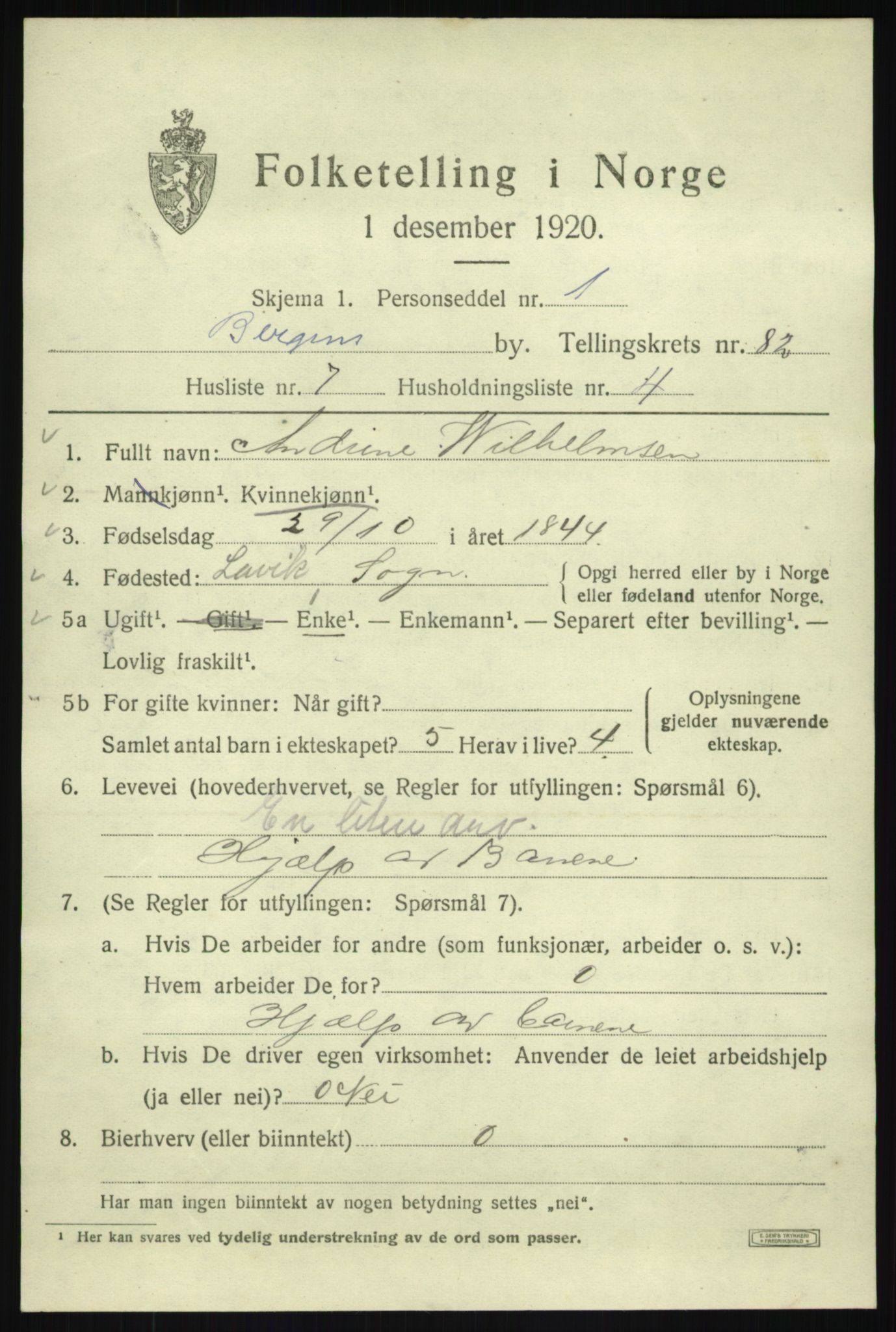 SAB, 1920 census for Bergen, 1920, p. 153198