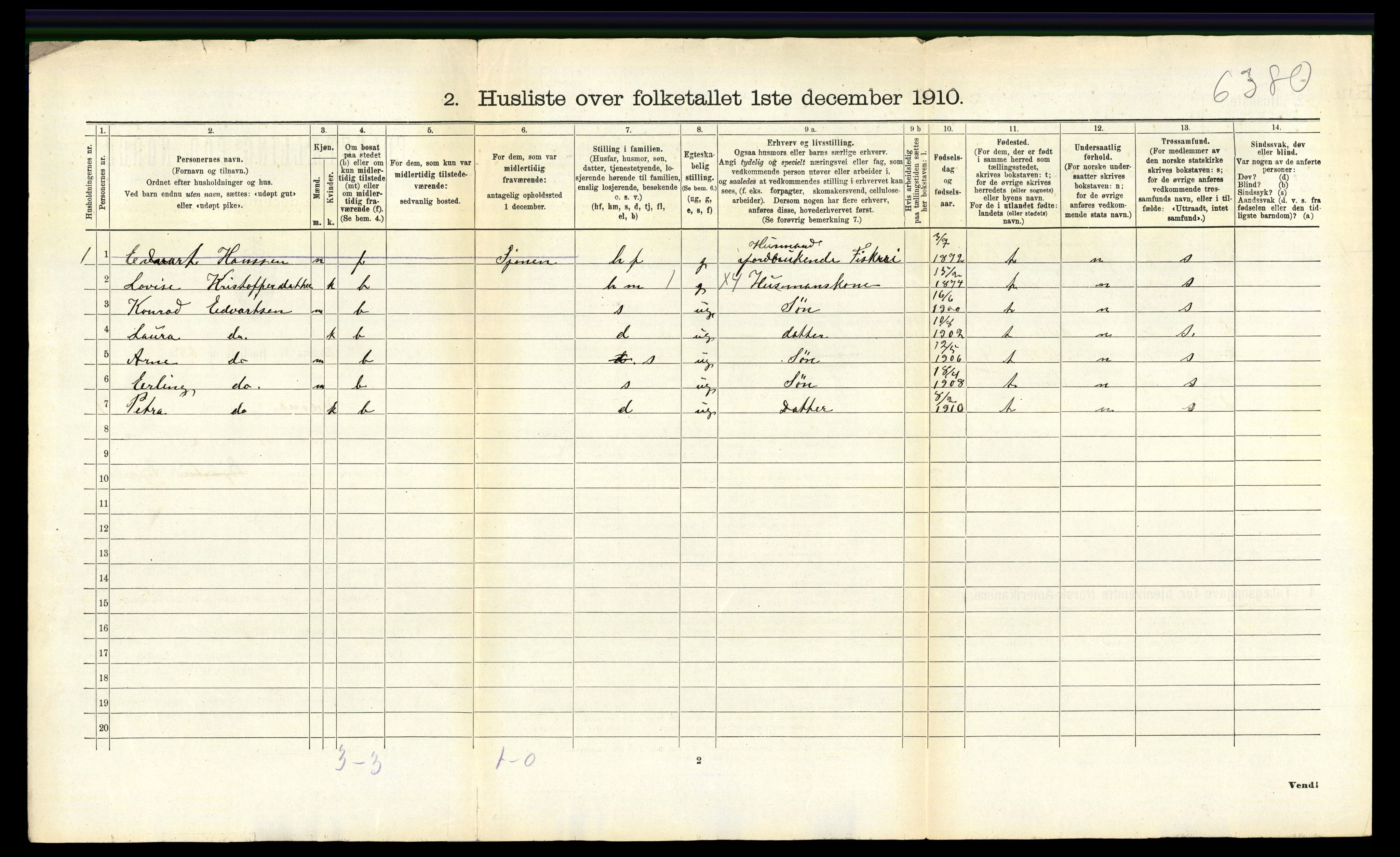 RA, 1910 census for Nesna, 1910, p. 843