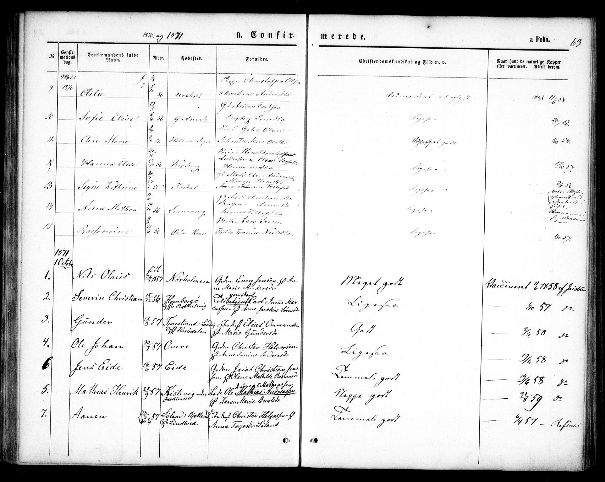 Hommedal sokneprestkontor, AV/SAK-1111-0023/F/Fa/Faa/L0002: Parish register (official) no. A 2, 1861-1884, p. 63