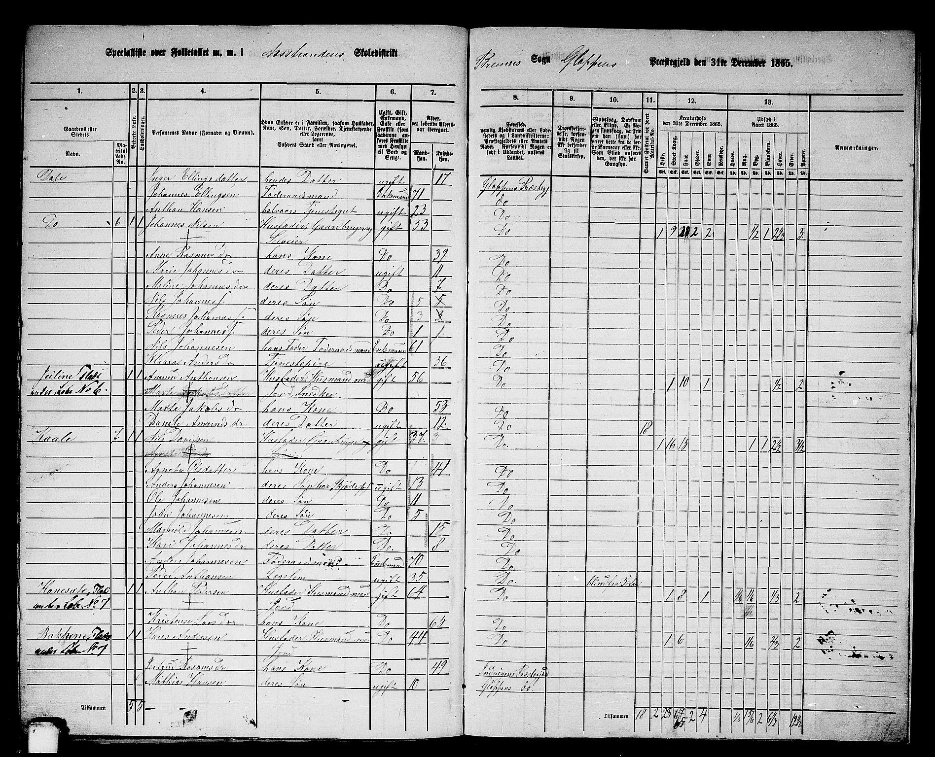 RA, 1865 census for Gloppen, 1865, p. 205