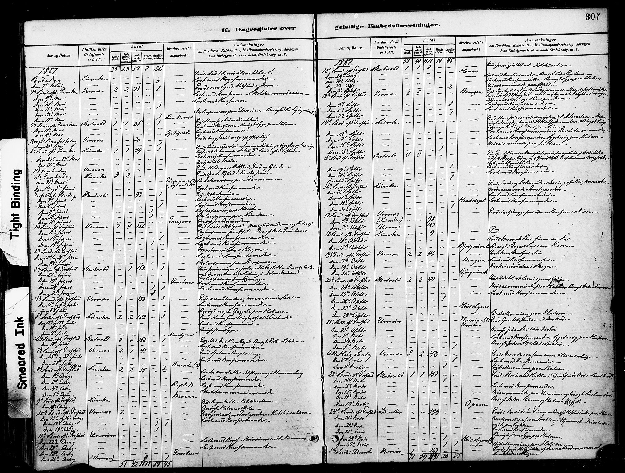 Ministerialprotokoller, klokkerbøker og fødselsregistre - Nord-Trøndelag, SAT/A-1458/709/L0077: Parish register (official) no. 709A17, 1880-1895, p. 307