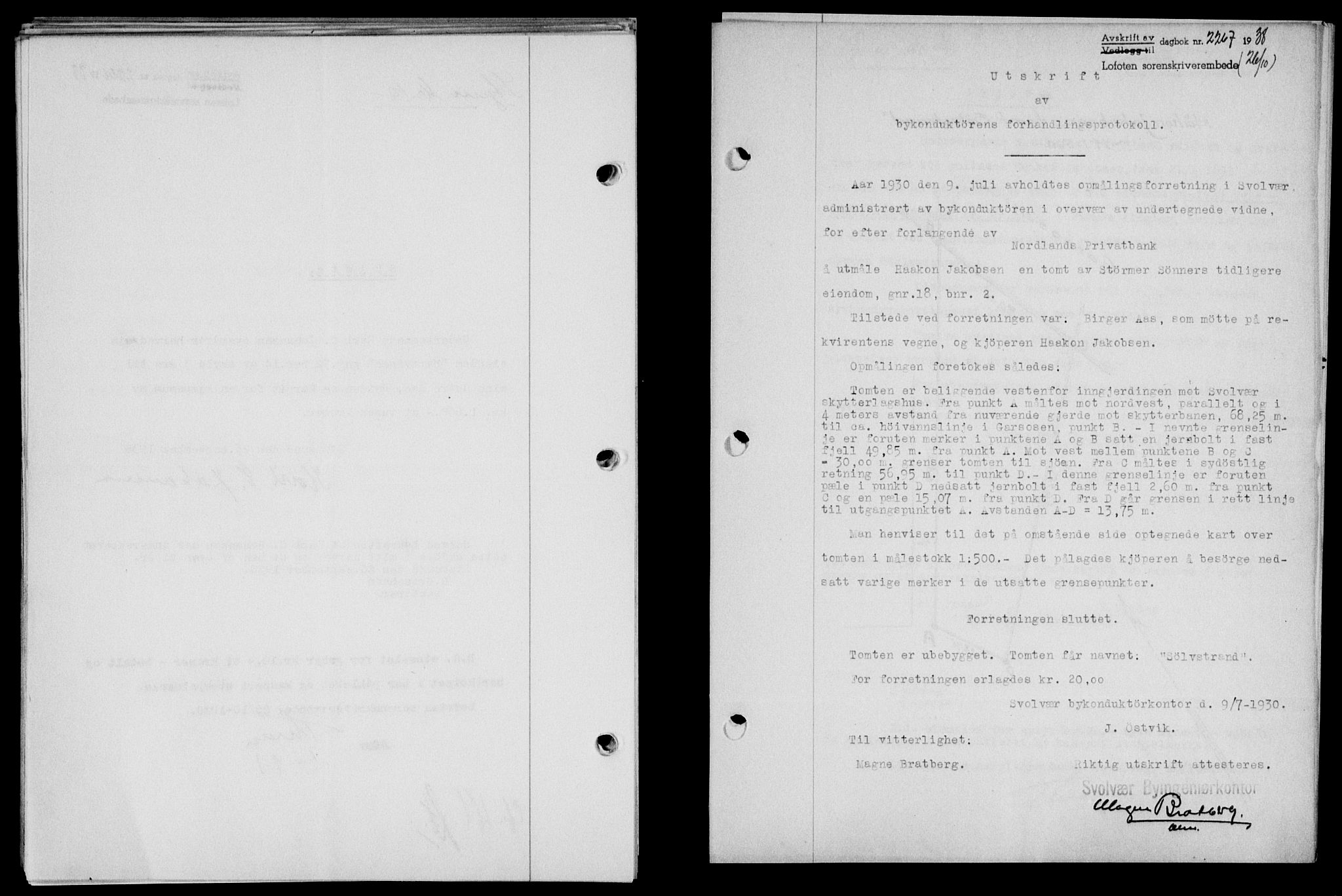 Lofoten sorenskriveri, SAT/A-0017/1/2/2C/L0004a: Mortgage book no. 4a, 1938-1938, Diary no: : 2267/1938