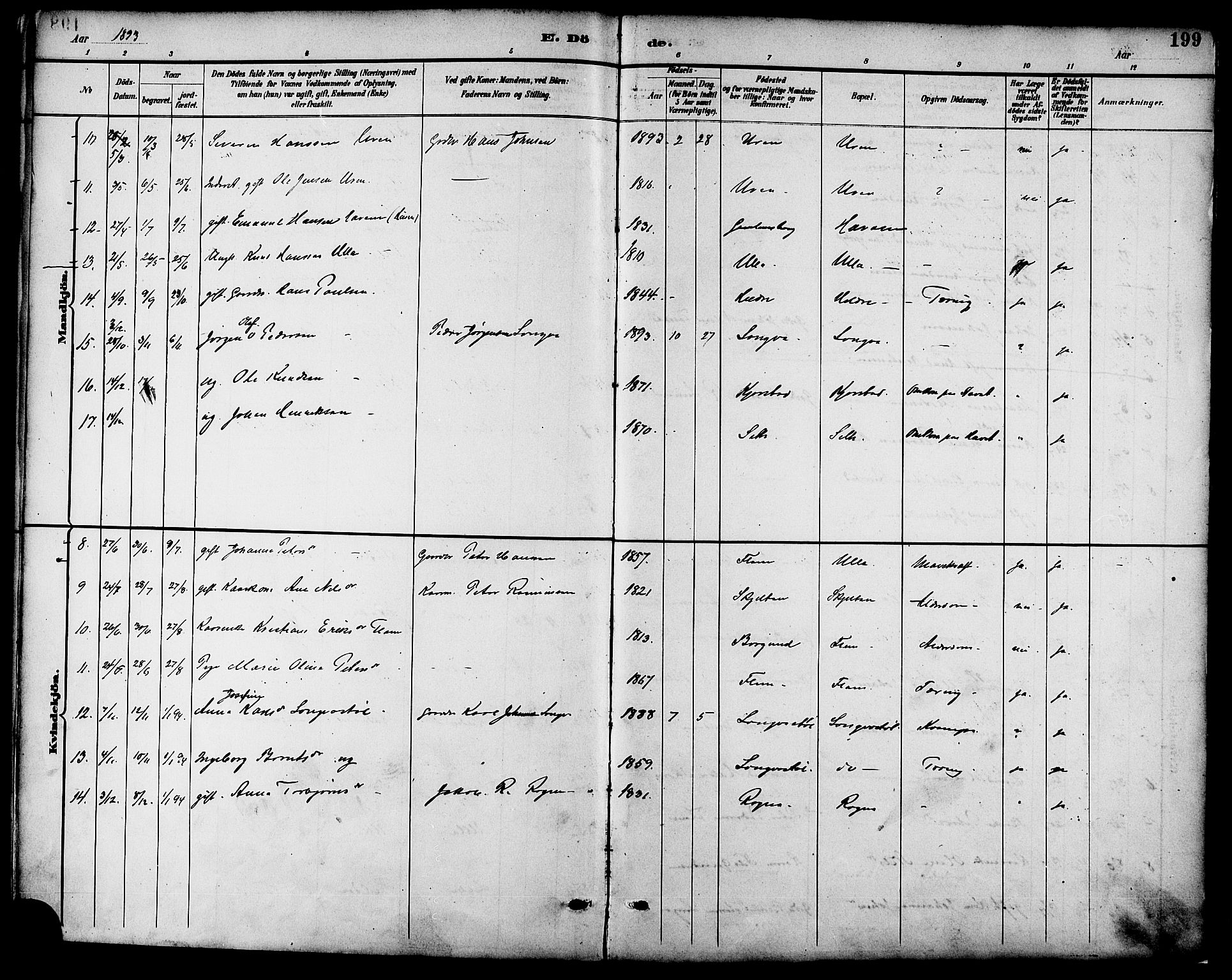 Ministerialprotokoller, klokkerbøker og fødselsregistre - Møre og Romsdal, AV/SAT-A-1454/536/L0501: Parish register (official) no. 536A10, 1884-1896, p. 199