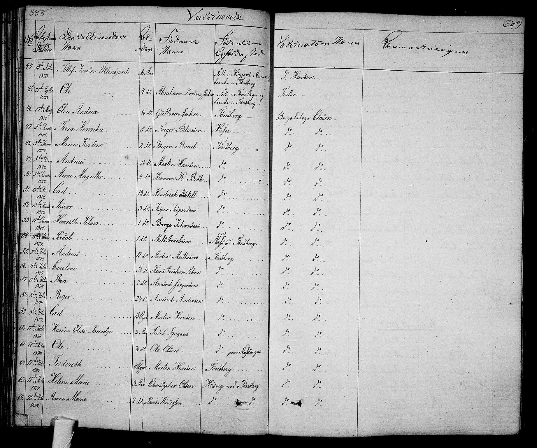 Tønsberg kirkebøker, AV/SAKO-A-330/F/Fa/L0005: Parish register (official) no. I 5, 1827-1836, p. 688-689