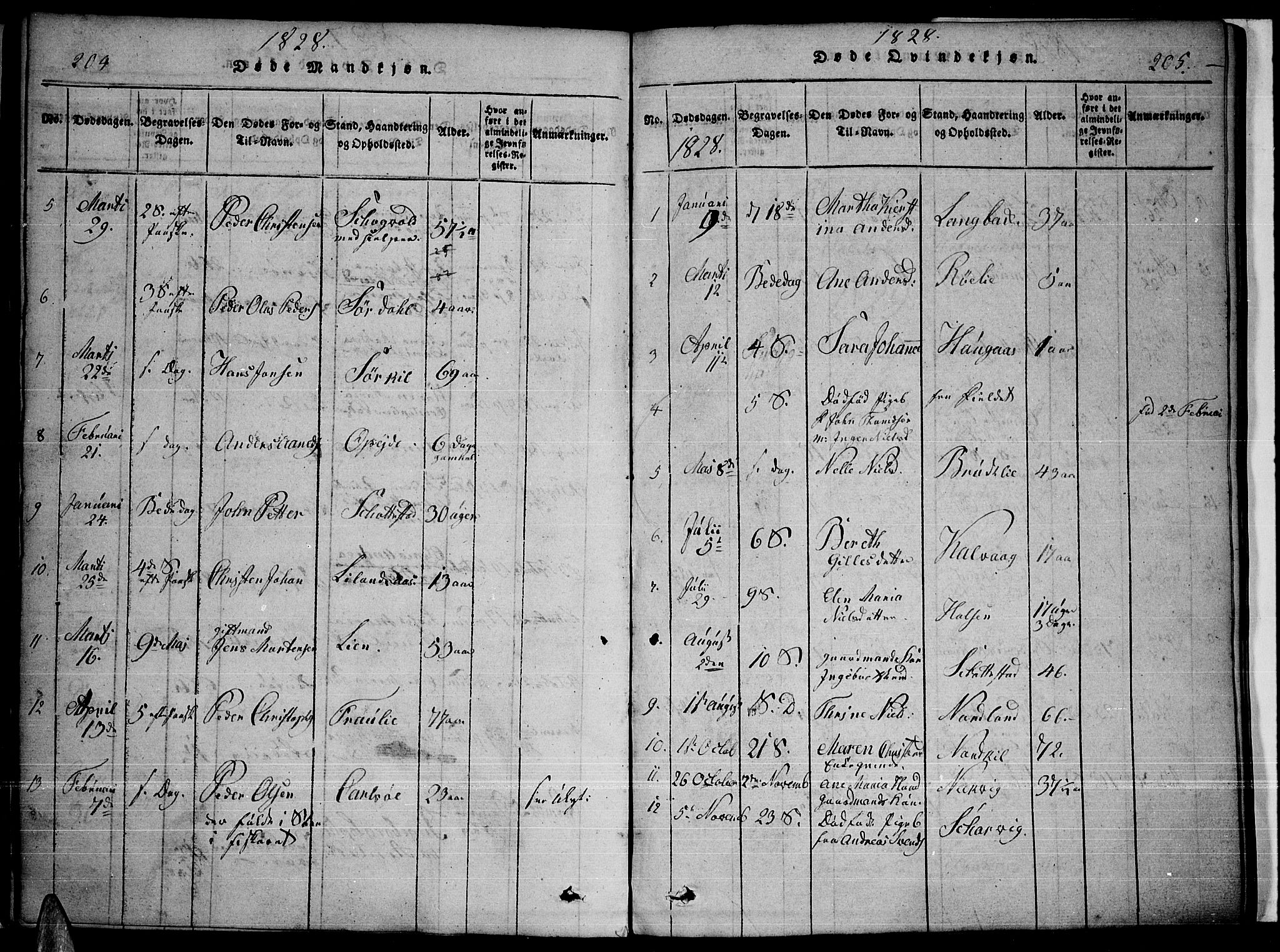 Ministerialprotokoller, klokkerbøker og fødselsregistre - Nordland, AV/SAT-A-1459/859/L0842: Parish register (official) no. 859A02, 1821-1839, p. 204-205