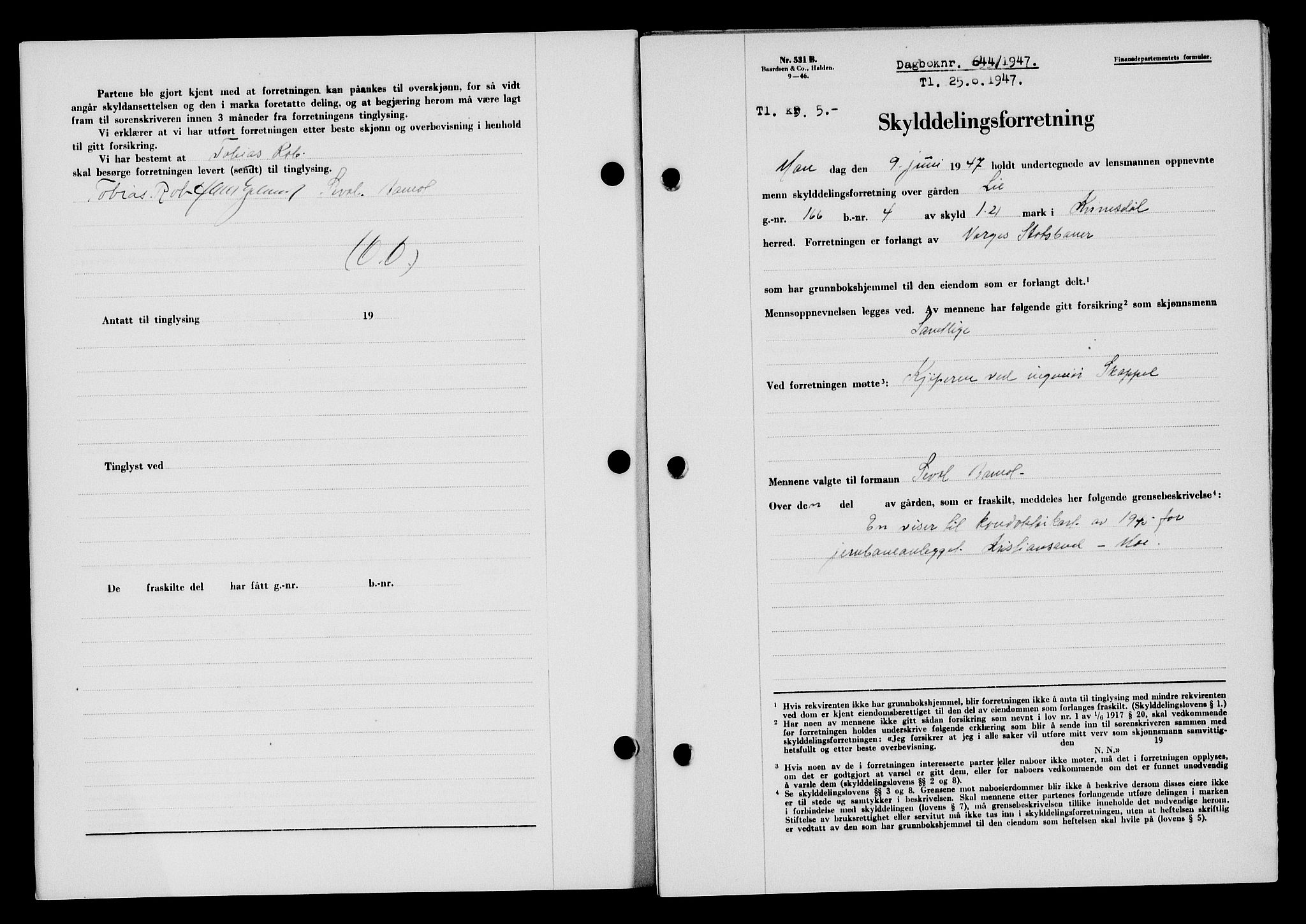 Flekkefjord sorenskriveri, SAK/1221-0001/G/Gb/Gba/L0062: Mortgage book no. A-10, 1947-1947, Diary no: : 644/1947