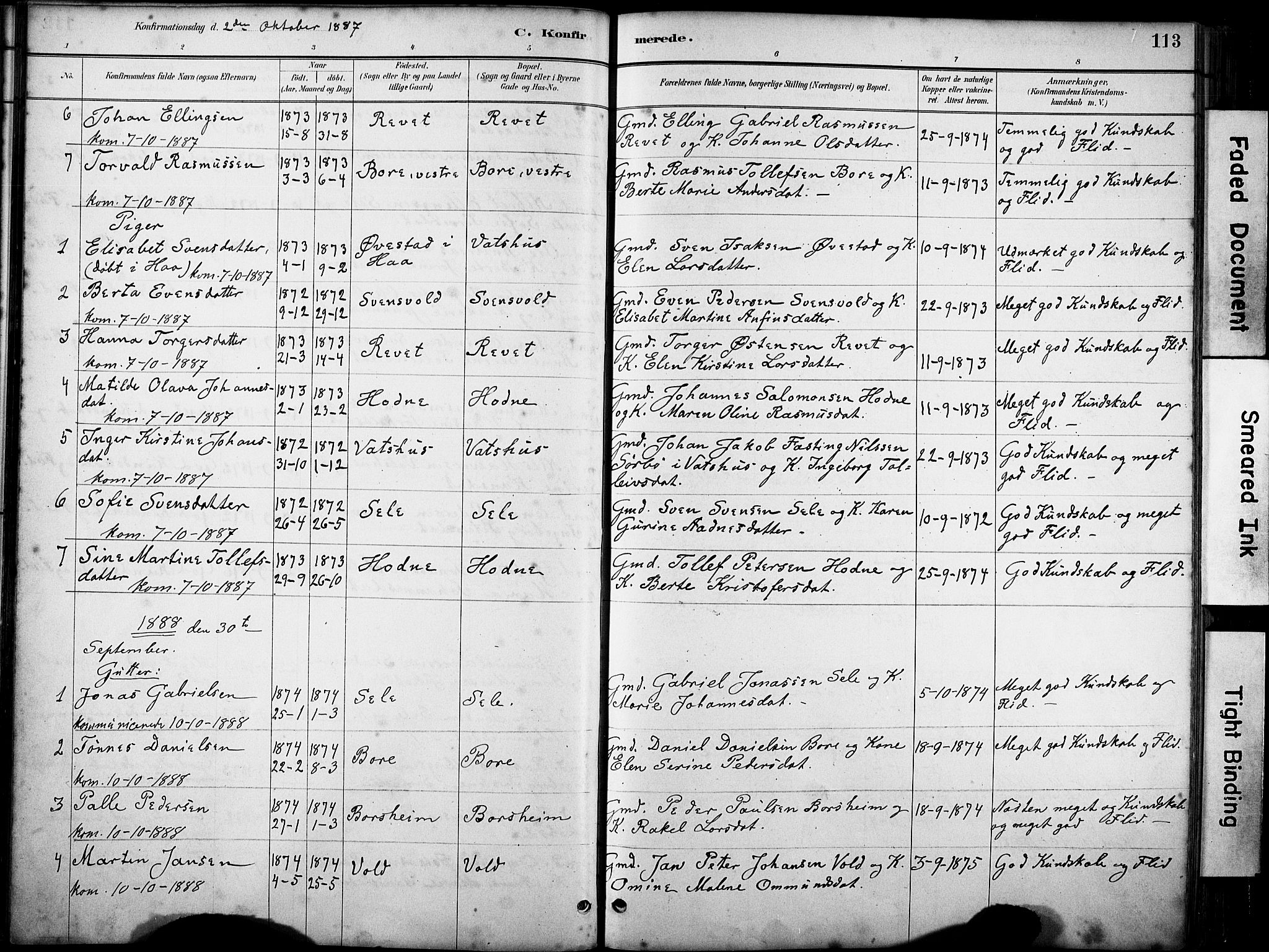 Klepp sokneprestkontor, SAST/A-101803/001/3/30BA/L0008: Parish register (official) no. A 9, 1886-1919, p. 113