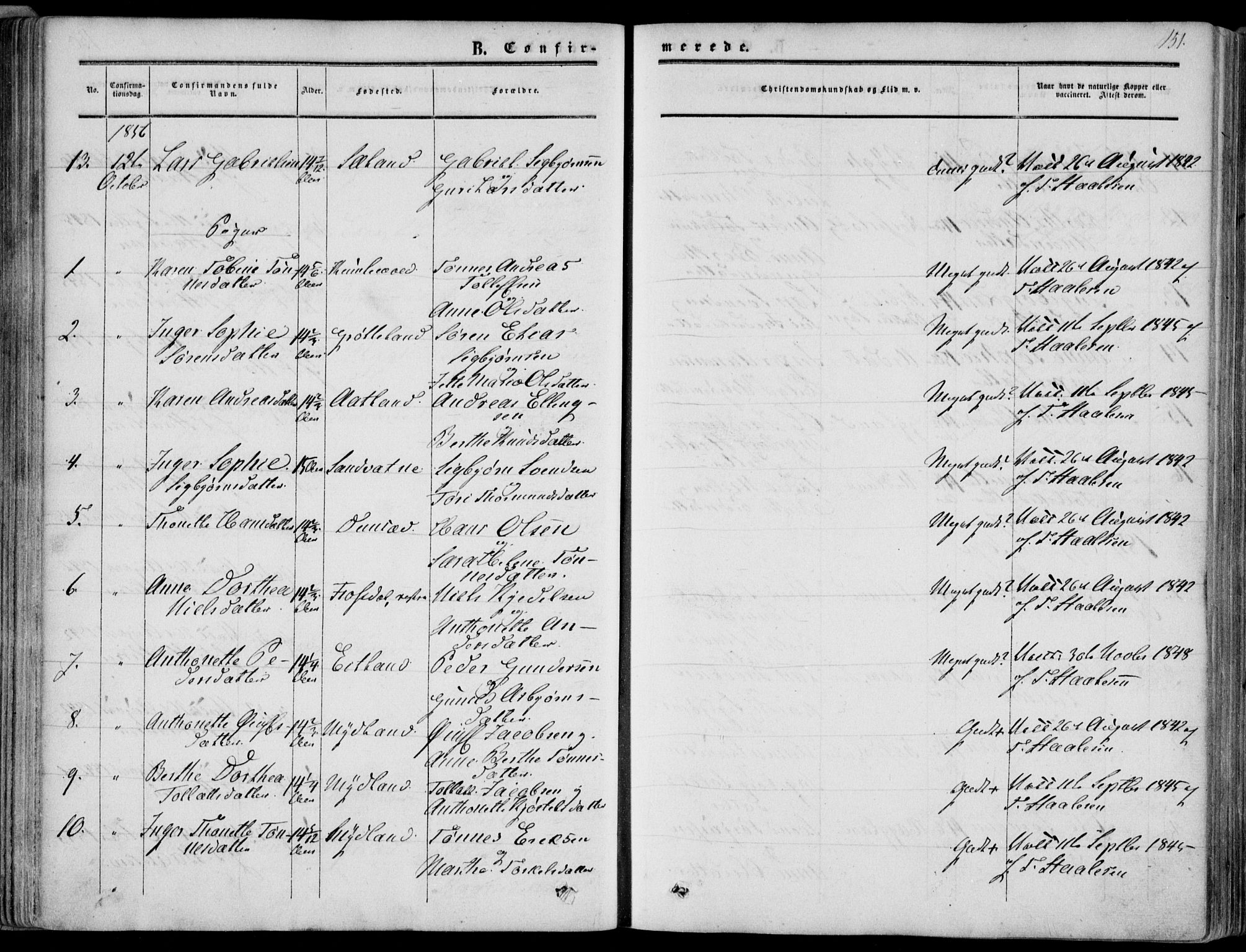 Bakke sokneprestkontor, AV/SAK-1111-0002/F/Fa/Fab/L0002: Parish register (official) no. A 2, 1855-1884, p. 151