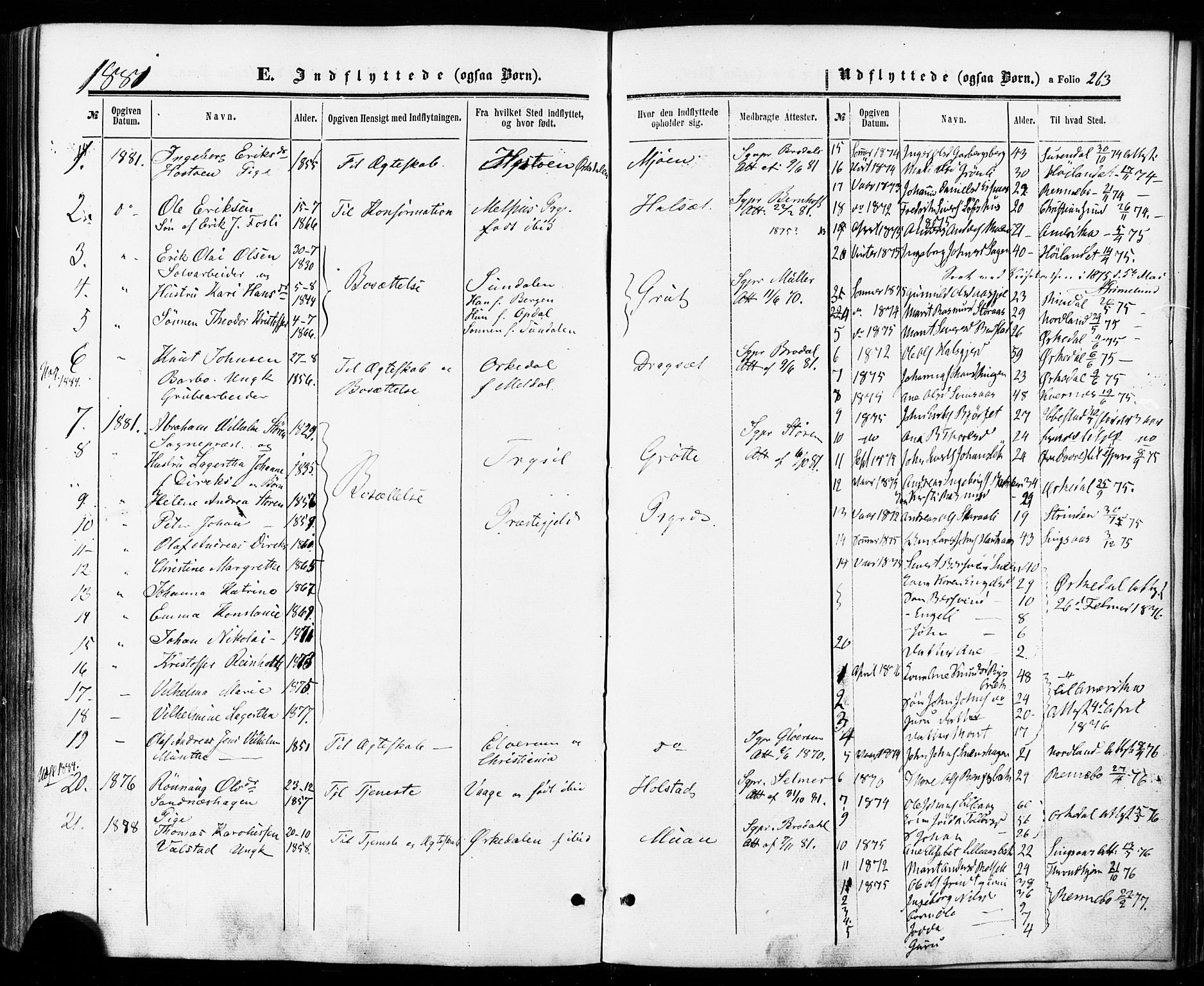 Ministerialprotokoller, klokkerbøker og fødselsregistre - Sør-Trøndelag, SAT/A-1456/672/L0856: Parish register (official) no. 672A08, 1861-1881, p. 263