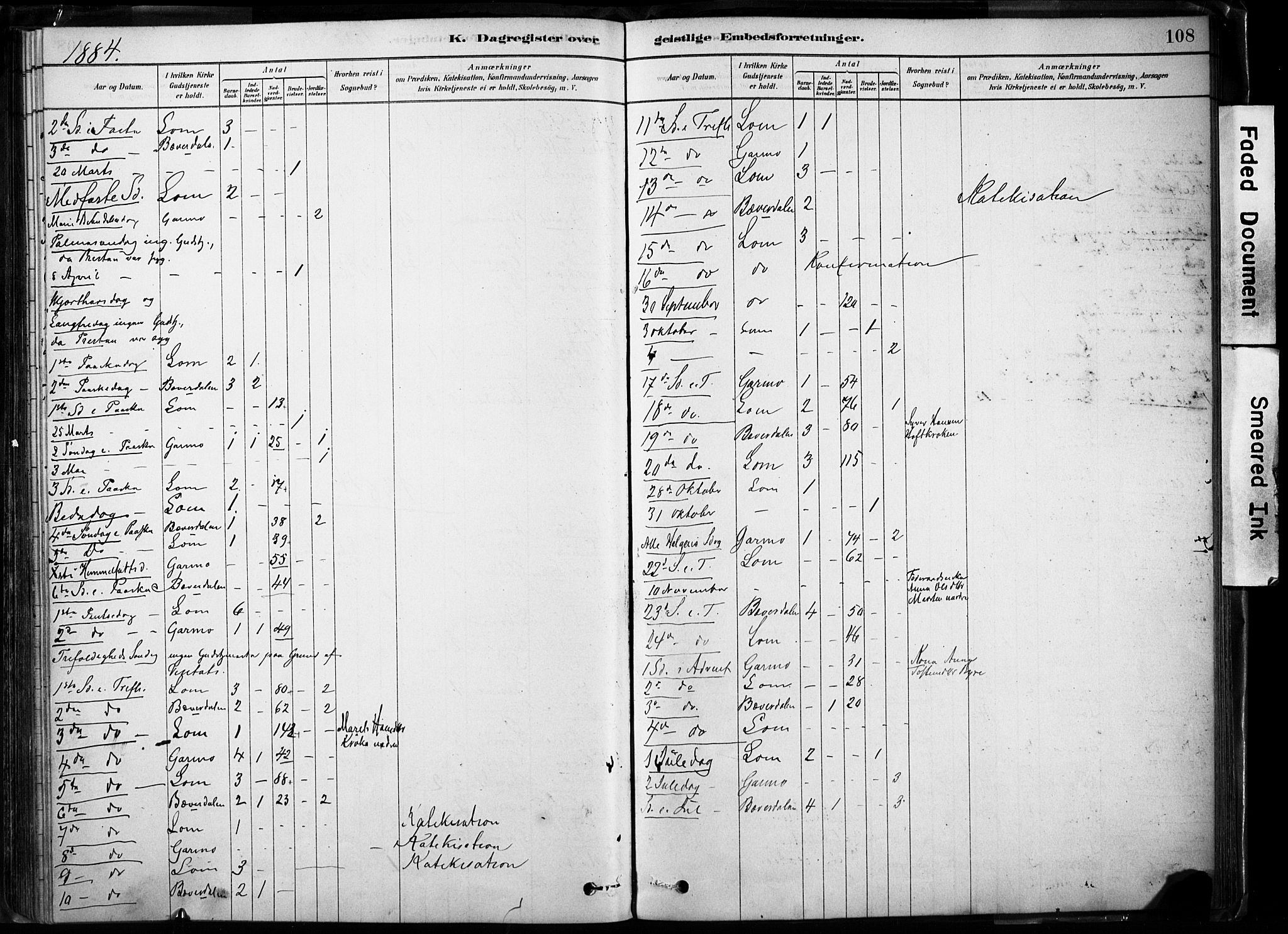 Lom prestekontor, AV/SAH-PREST-070/K/L0009: Parish register (official) no. 9, 1878-1907, p. 108