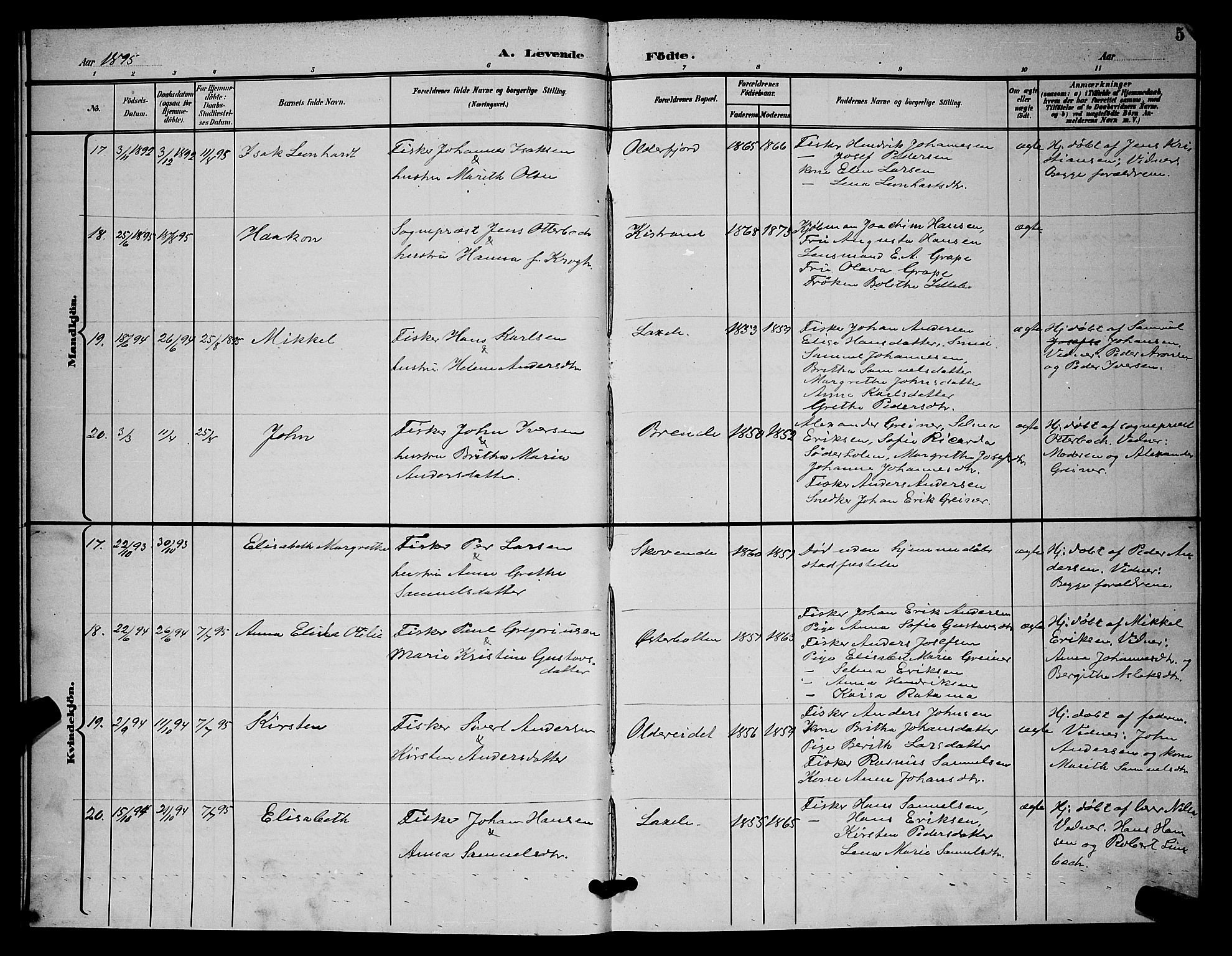 Kistrand/Porsanger sokneprestembete, AV/SATØ-S-1351/H/Hb/L0005.klokk: Parish register (copy) no. 5, 1895-1904, p. 5