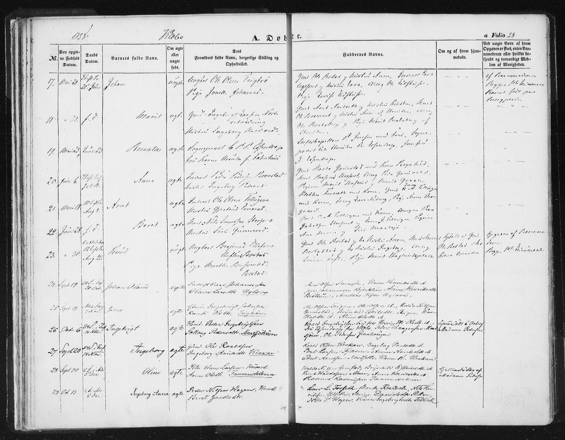 Ministerialprotokoller, klokkerbøker og fødselsregistre - Sør-Trøndelag, SAT/A-1456/618/L0441: Parish register (official) no. 618A05, 1843-1862, p. 28
