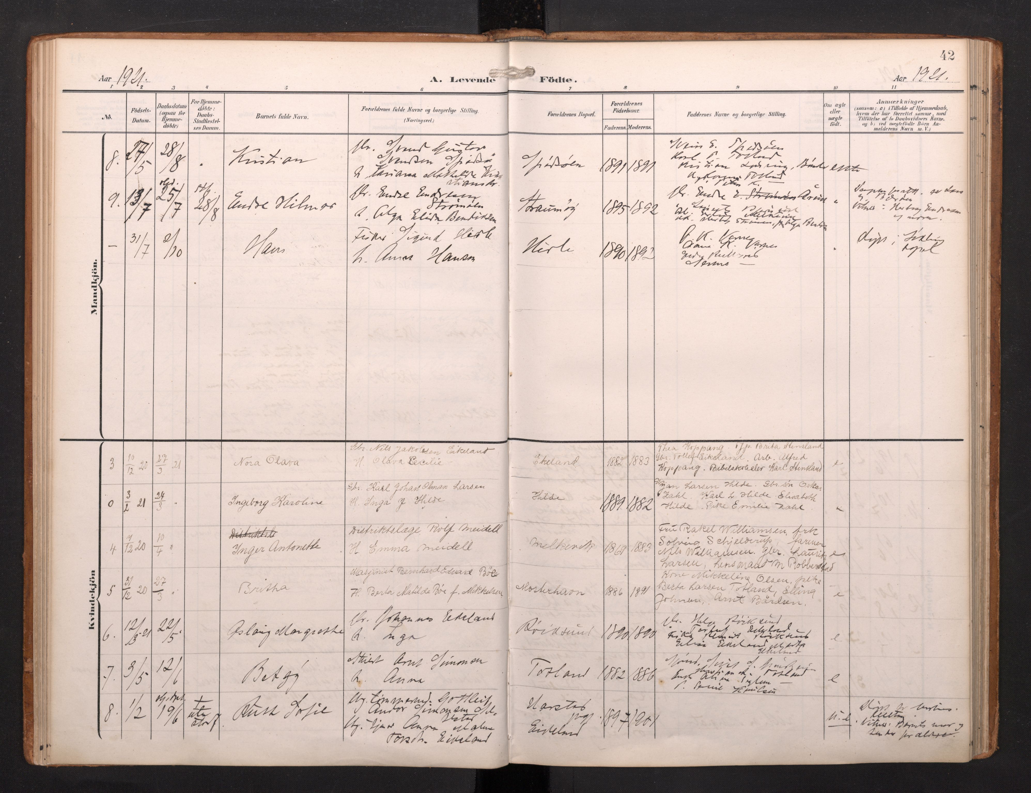 Finnås sokneprestembete, AV/SAB-A-99925/H/Ha/Haa/Haab/L0003: Parish register (official) no. B 3, 1907-1923, p. 42