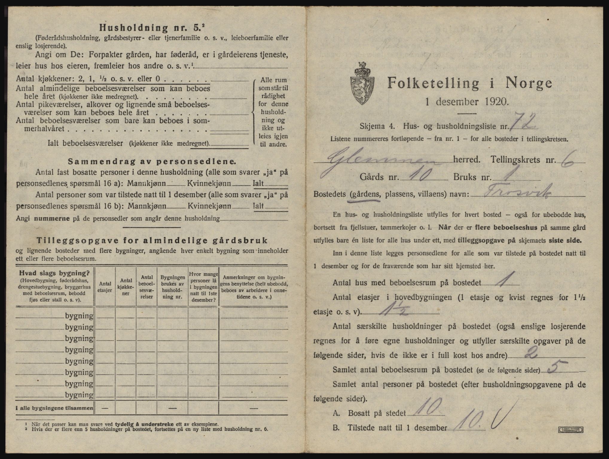 SAO, 1920 census for Glemmen, 1920, p. 2643