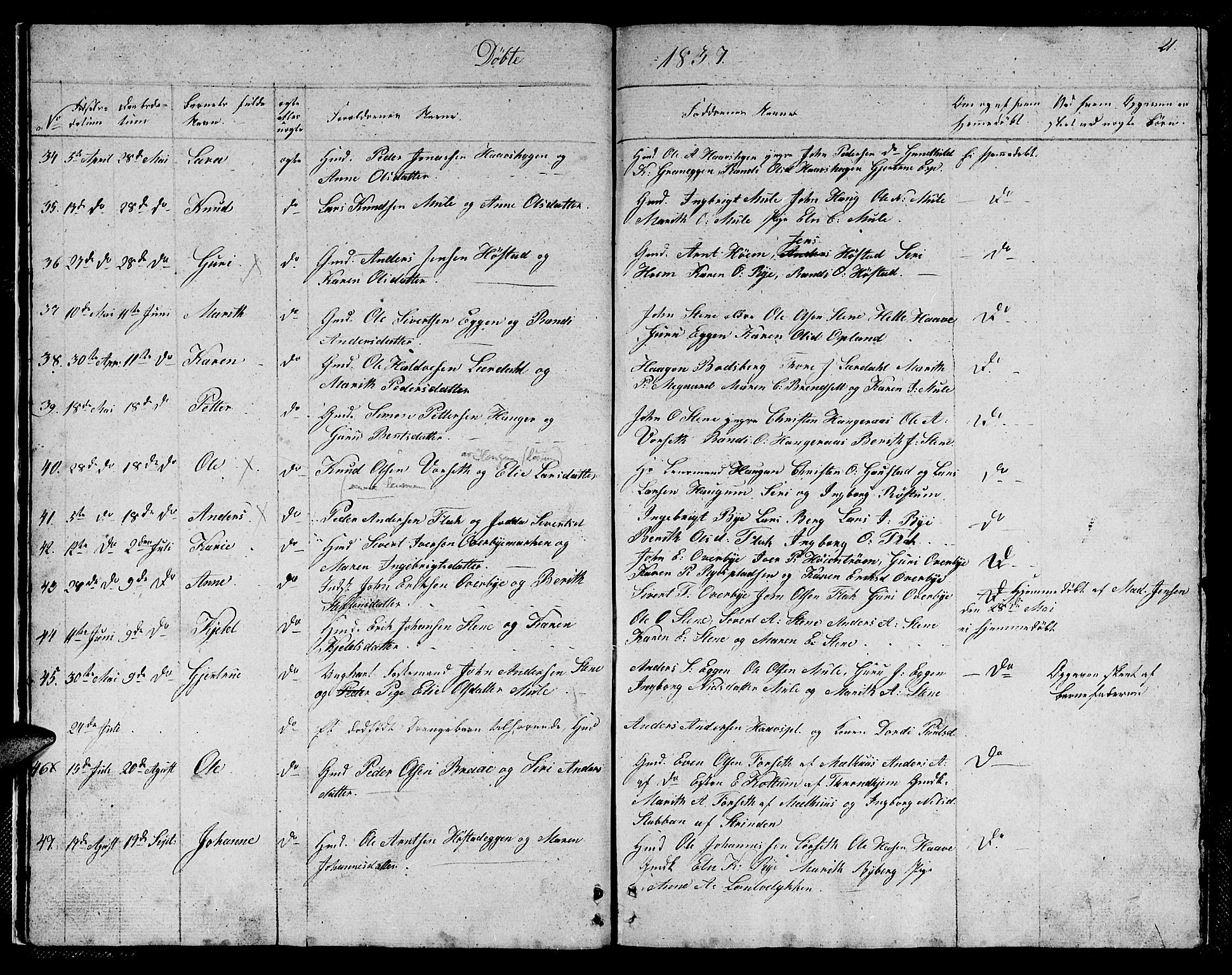 Ministerialprotokoller, klokkerbøker og fødselsregistre - Sør-Trøndelag, SAT/A-1456/612/L0386: Parish register (copy) no. 612C02, 1834-1845, p. 21