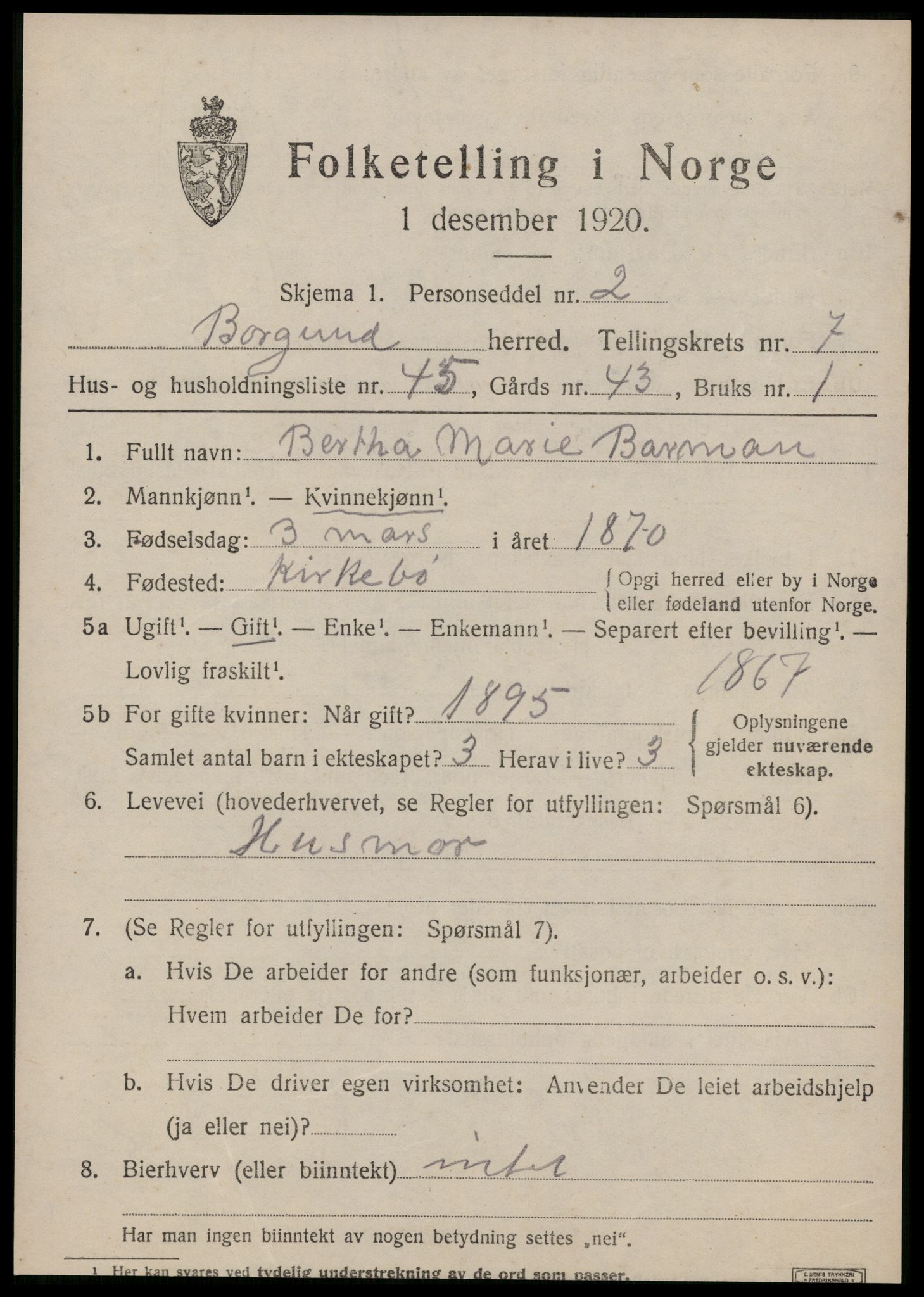 SAT, 1920 census for Borgund, 1920, p. 6540