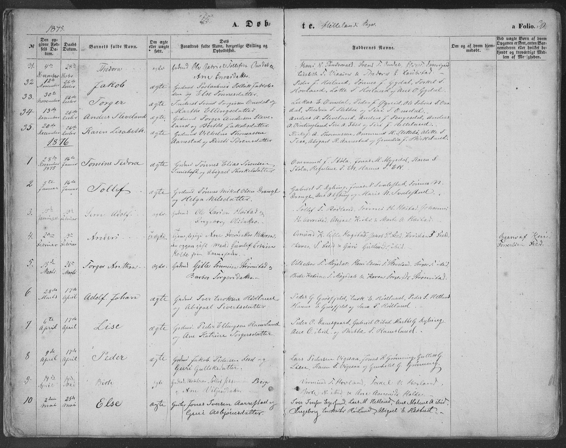 Helleland sokneprestkontor, SAST/A-101810: Parish register (official) no. A 7.1, 1863-1886, p. 30