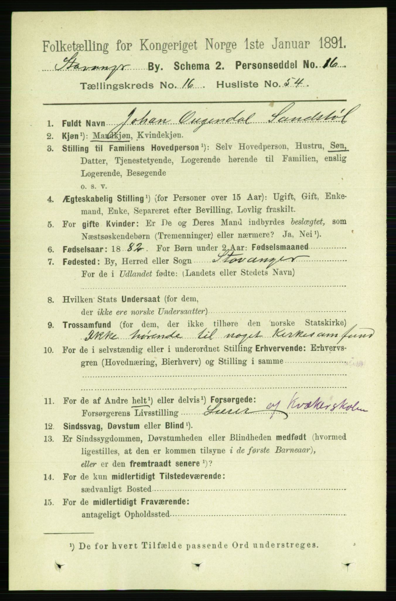 RA, 1891 census for 1103 Stavanger, 1891, p. 19365