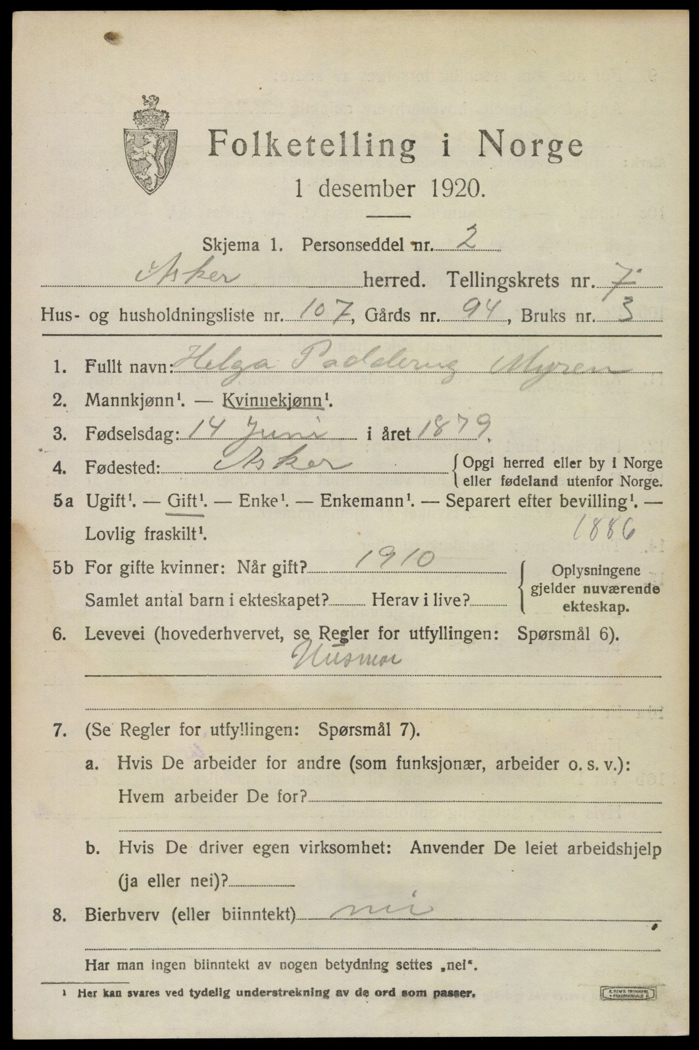 SAO, 1920 census for Asker, 1920, p. 17936