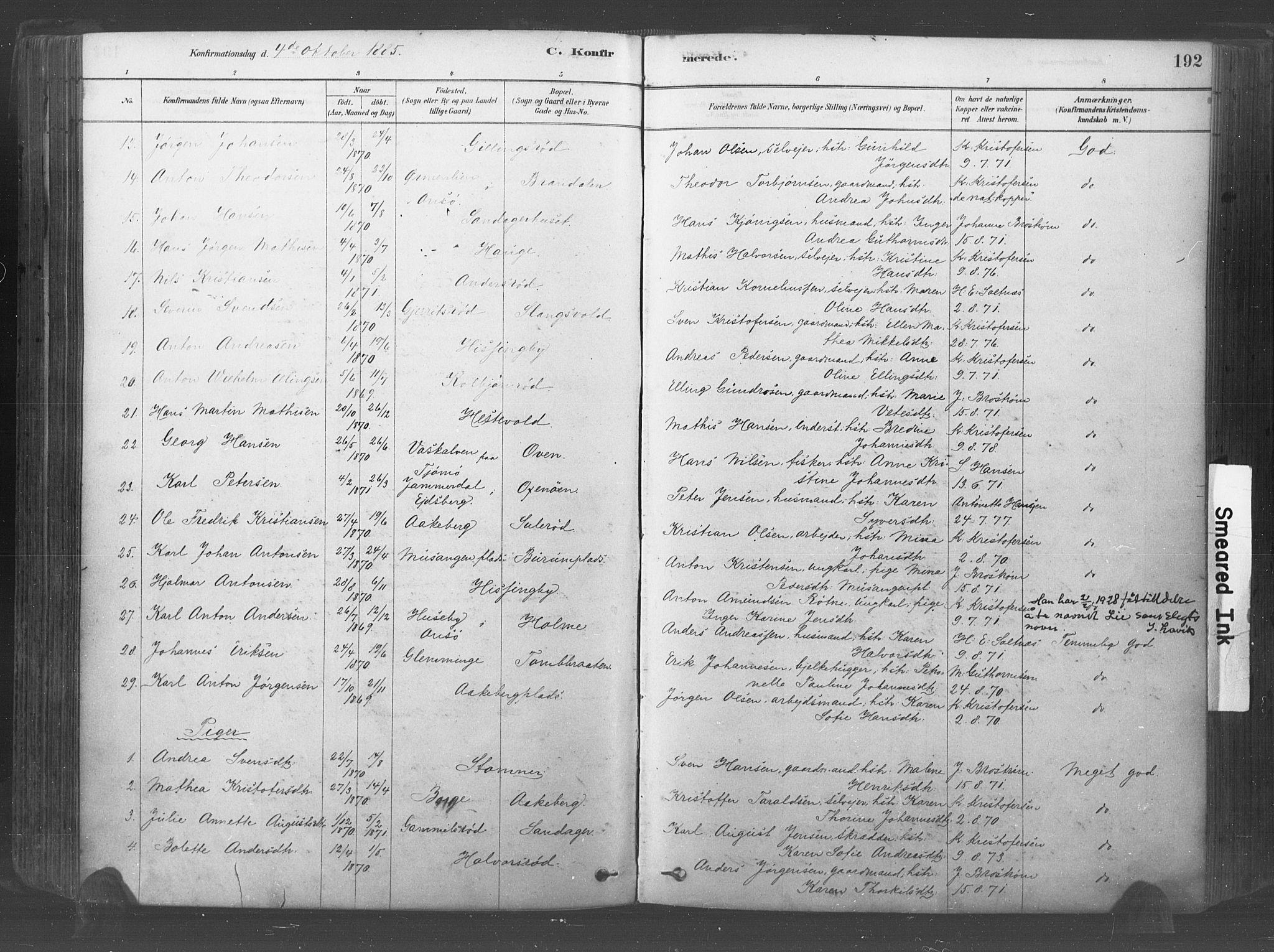 Råde prestekontor kirkebøker, AV/SAO-A-2009/F/Fa/L0007: Parish register (official) no. 7, 1878-1902, p. 192