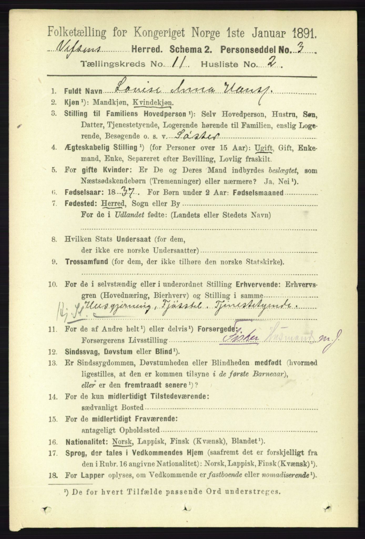 RA, 1891 census for 1824 Vefsn, 1891, p. 5674