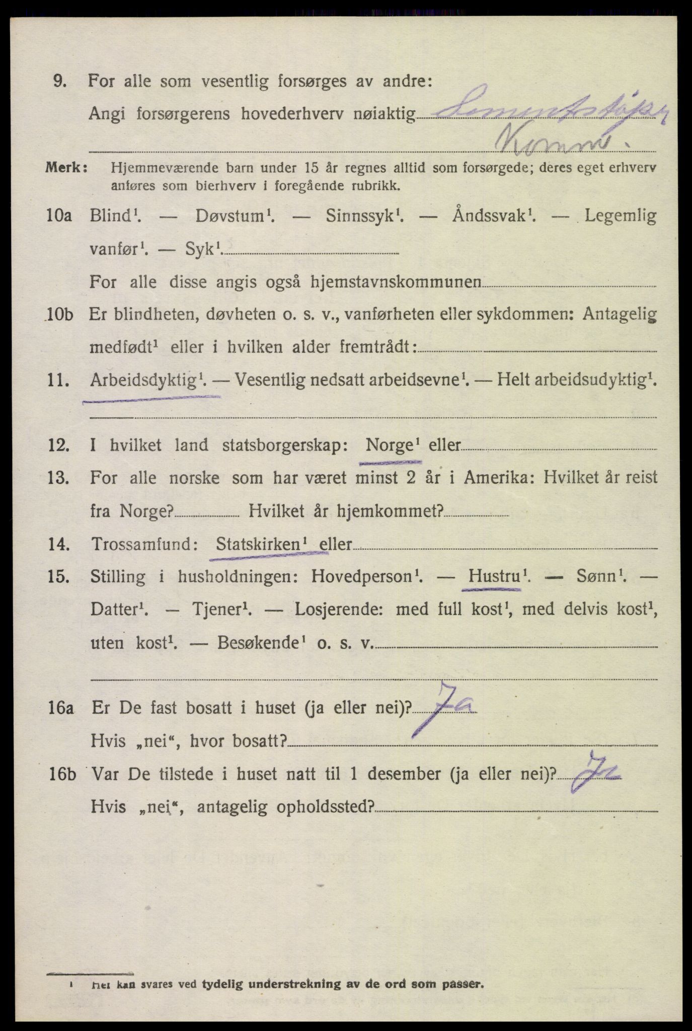 SAK, 1920 census for Oddernes, 1920, p. 5170