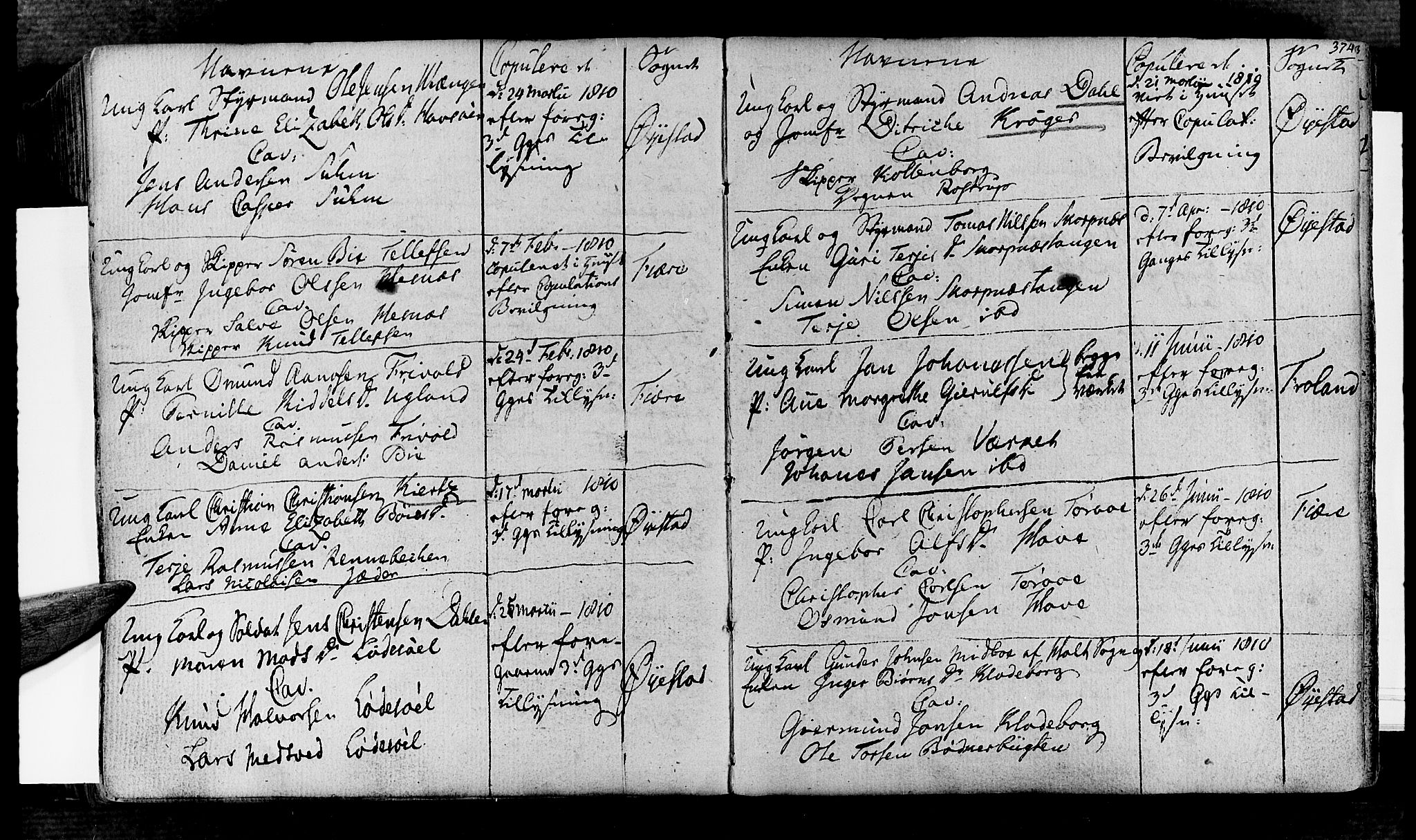 Øyestad sokneprestkontor, AV/SAK-1111-0049/F/Fa/L0011: Parish register (official) no. A 11, 1805-1824, p. 374