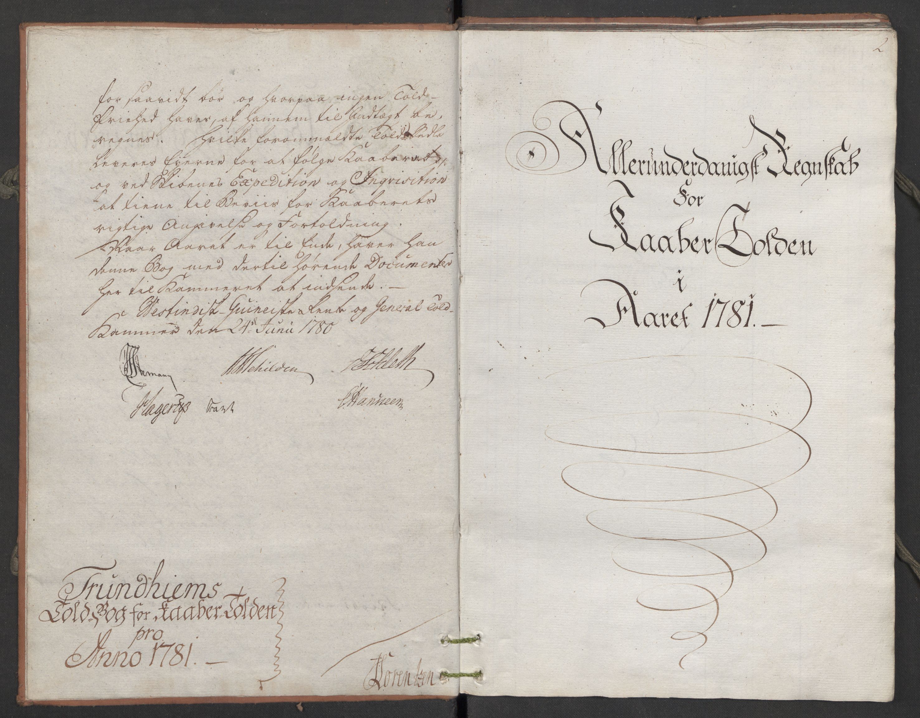 Generaltollkammeret, tollregnskaper, AV/RA-EA-5490/R34/L0031/0001: Koppertollregnskaper Trondheim B / Tollbok for koppertollen, 1781