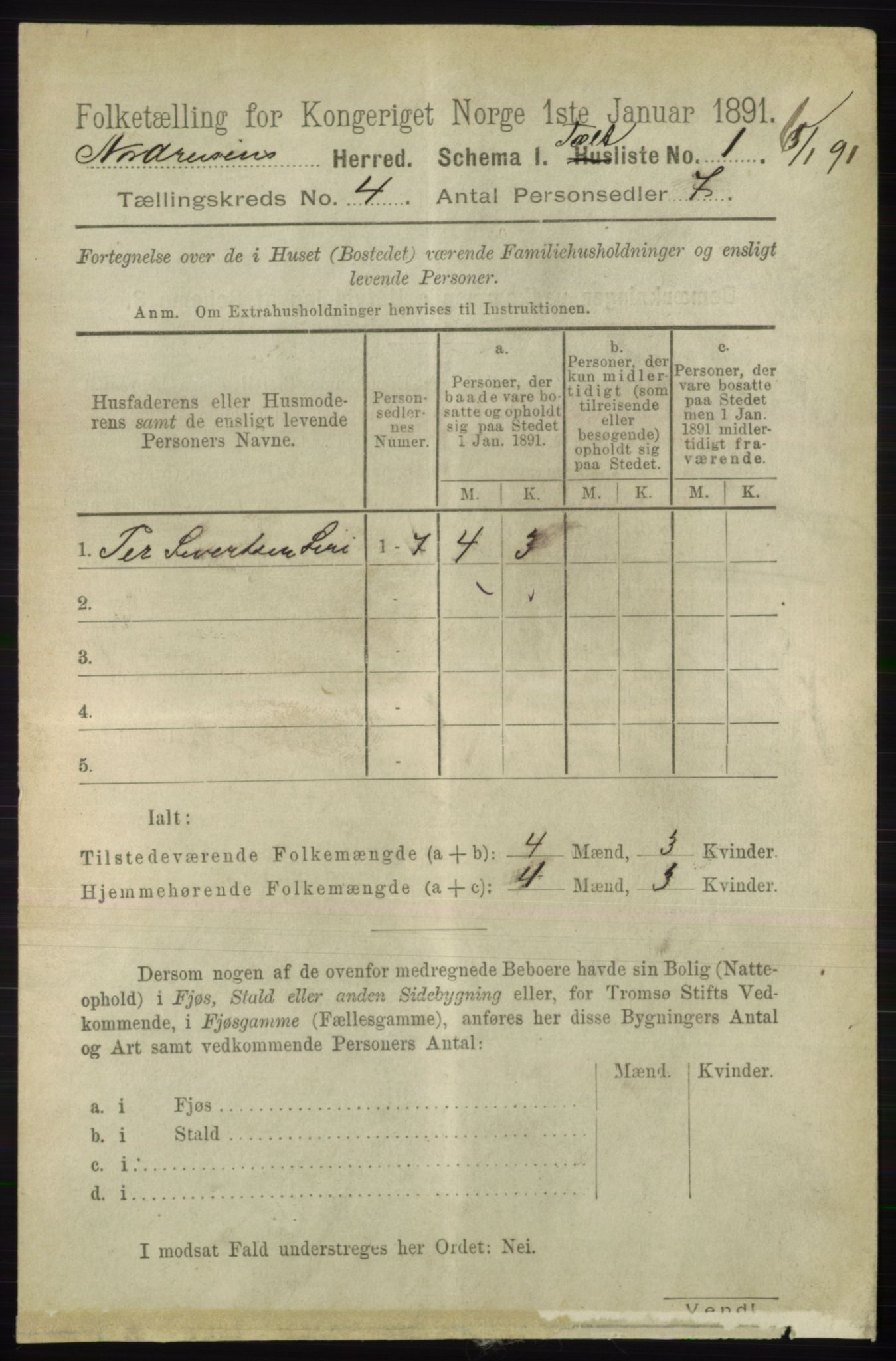 RA, 1891 census for 1942 Nordreisa, 1891, p. 1510