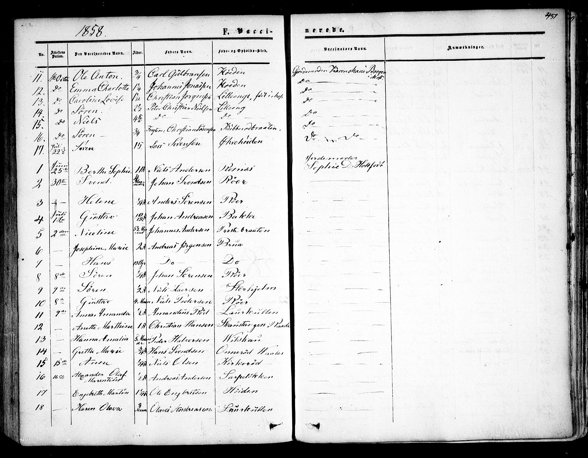 Rygge prestekontor Kirkebøker, SAO/A-10084b/F/Fa/L0005: Parish register (official) no. 5, 1852-1871, p. 451