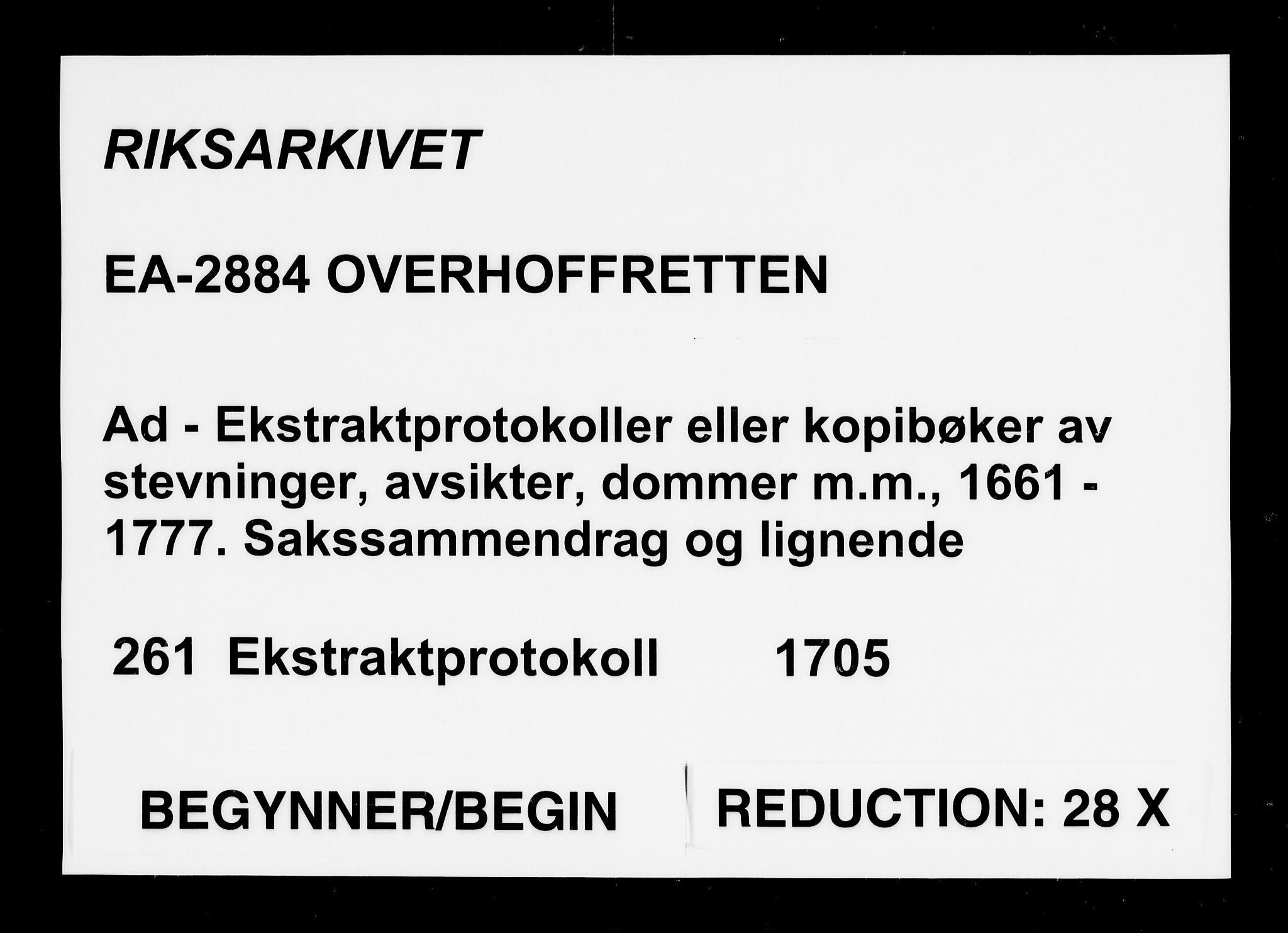 Overhoffretten 1667-1797, AV/RA-EA-2884/Ad/L0261: Ekstraktprotokoll, 1705