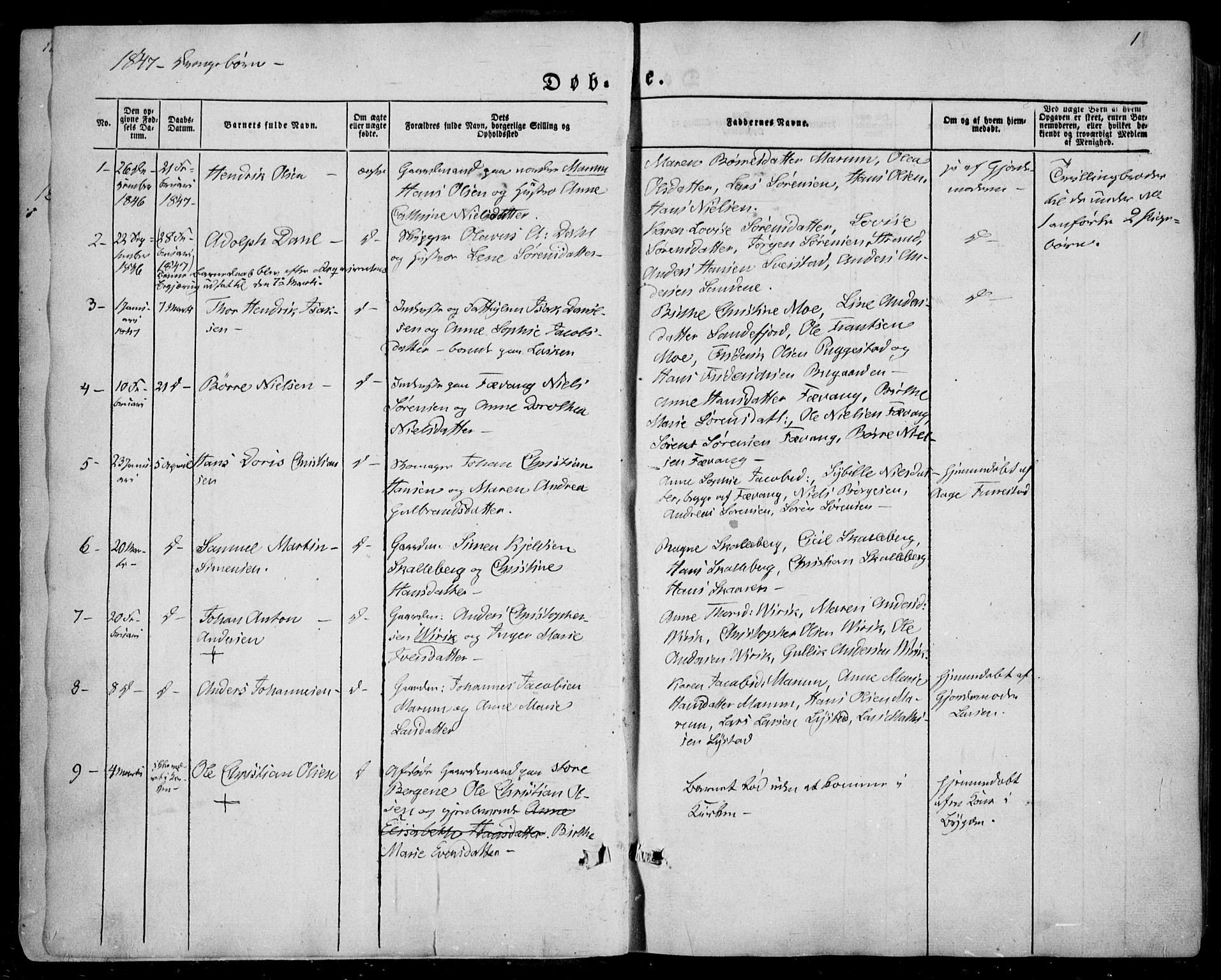Sandar kirkebøker, SAKO/A-243/F/Fa/L0006: Parish register (official) no. 6, 1847-1860, p. 1