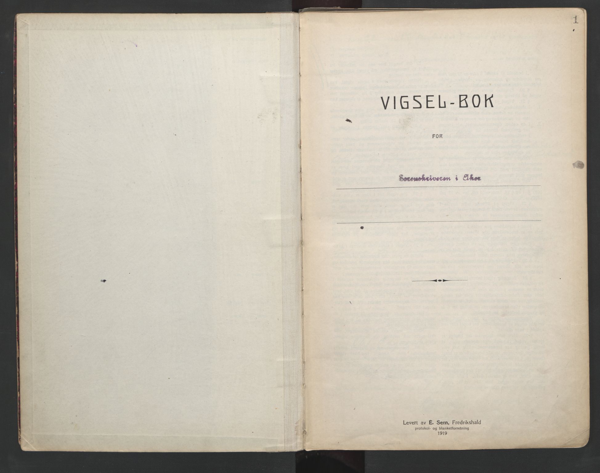 Aker sorenskriveri, SAO/A-10895/L/Lc/Lcb/L0002: Vigselprotokoll, 1922-1924, p. 1
