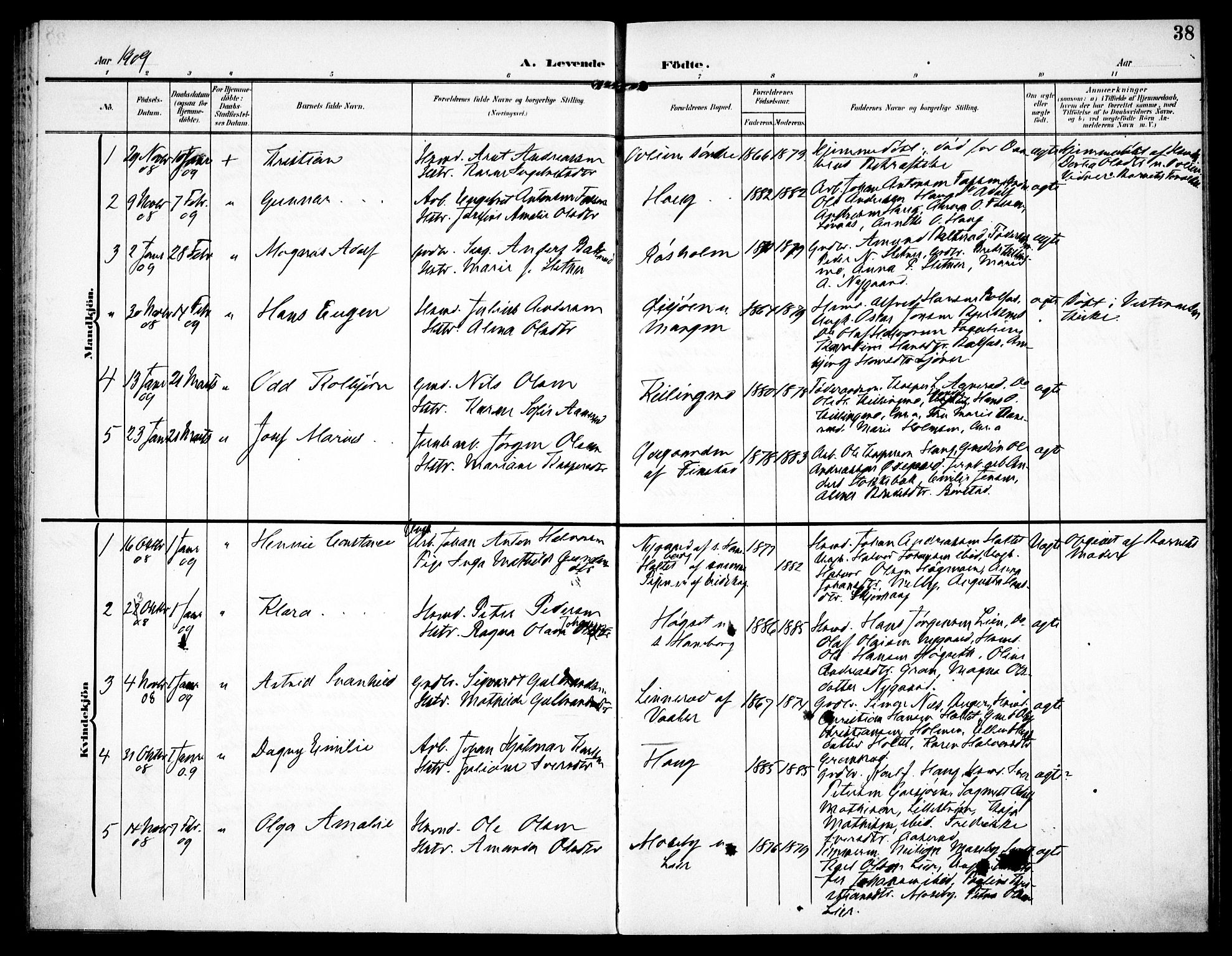 Aurskog prestekontor Kirkebøker, SAO/A-10304a/F/Fa/L0011: Parish register (official) no. I 11, 1905-1911, p. 38