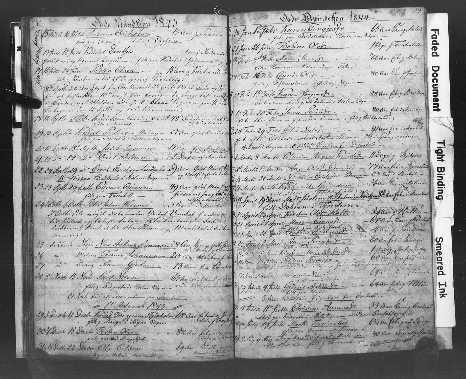 Mandal sokneprestkontor, SAK/1111-0030/F/Fb/Fba/L0005: Parish register (copy) no. B 1E, 1842-1845, p. 34
