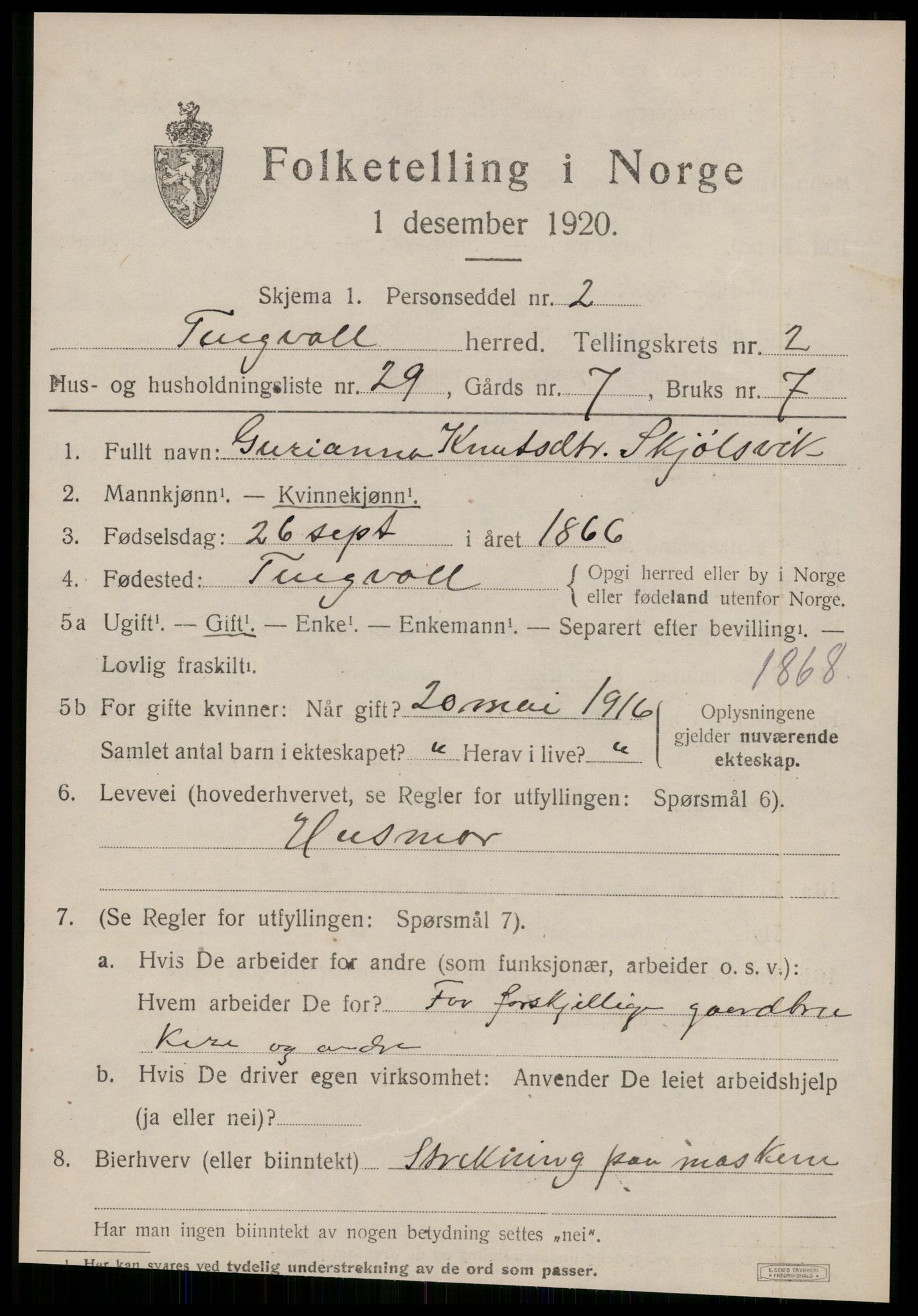 SAT, 1920 census for Tingvoll, 1920, p. 1586