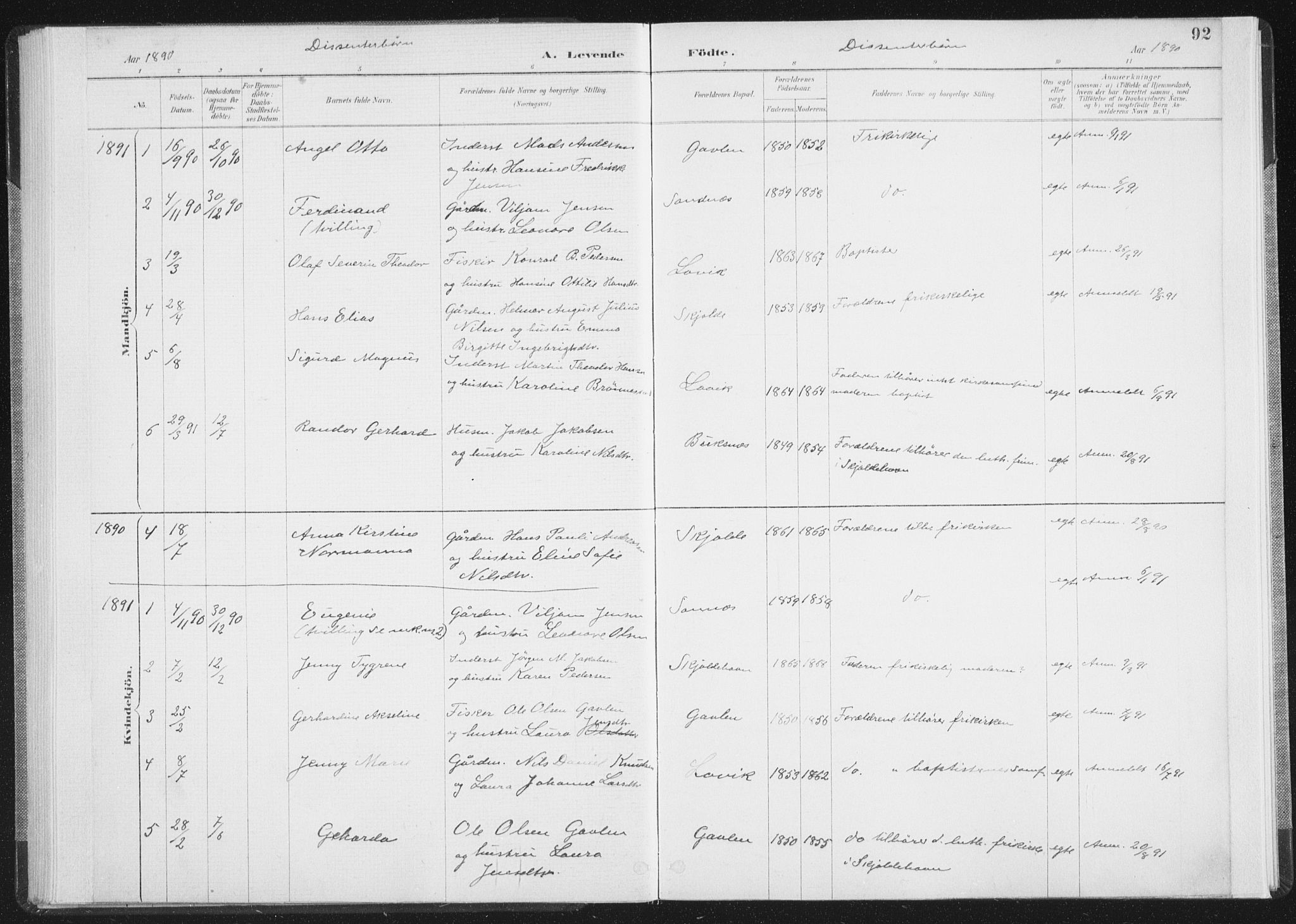 Ministerialprotokoller, klokkerbøker og fødselsregistre - Nordland, AV/SAT-A-1459/898/L1422: Parish register (official) no. 898A02, 1887-1908, p. 92