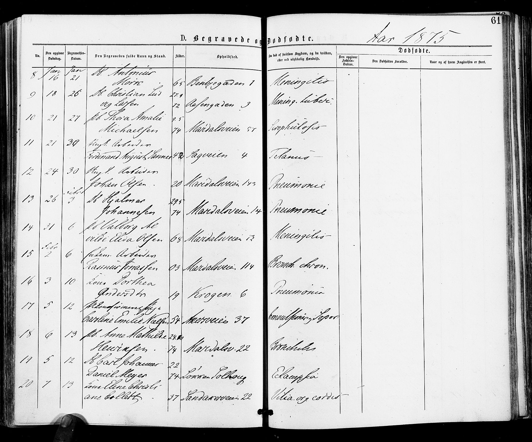 Gamle Aker prestekontor Kirkebøker, AV/SAO-A-10617a/F/L0004: Parish register (official) no. 4, 1872-1879, p. 61