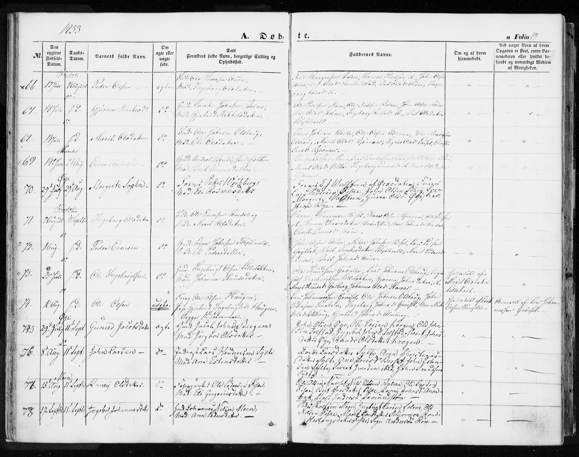 Ministerialprotokoller, klokkerbøker og fødselsregistre - Møre og Romsdal, AV/SAT-A-1454/595/L1044: Parish register (official) no. 595A06, 1852-1863, p. 19