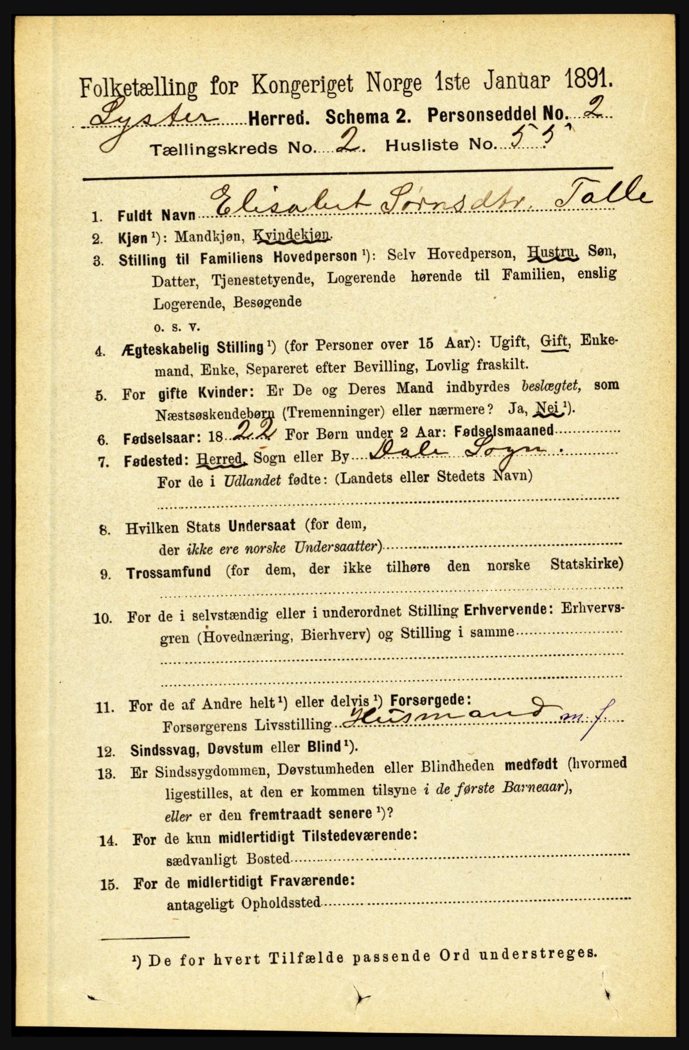 RA, 1891 census for 1426 Luster, 1891, p. 1092