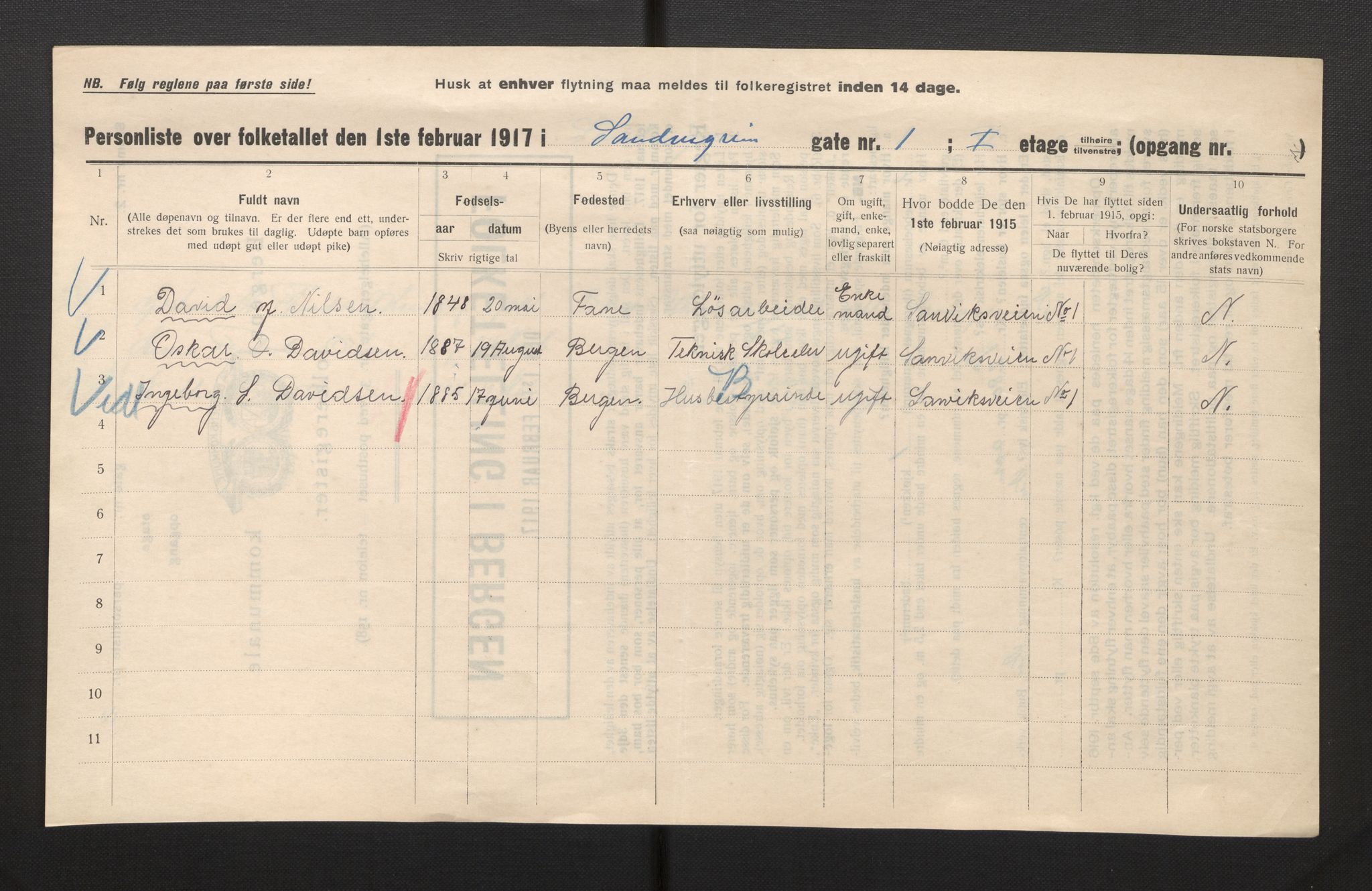 SAB, Municipal Census 1917 for Bergen, 1917, p. 32081