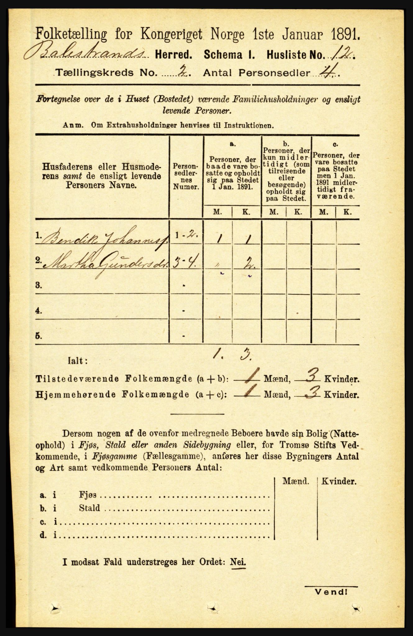 RA, 1891 census for 1418 Balestrand, 1891, p. 233