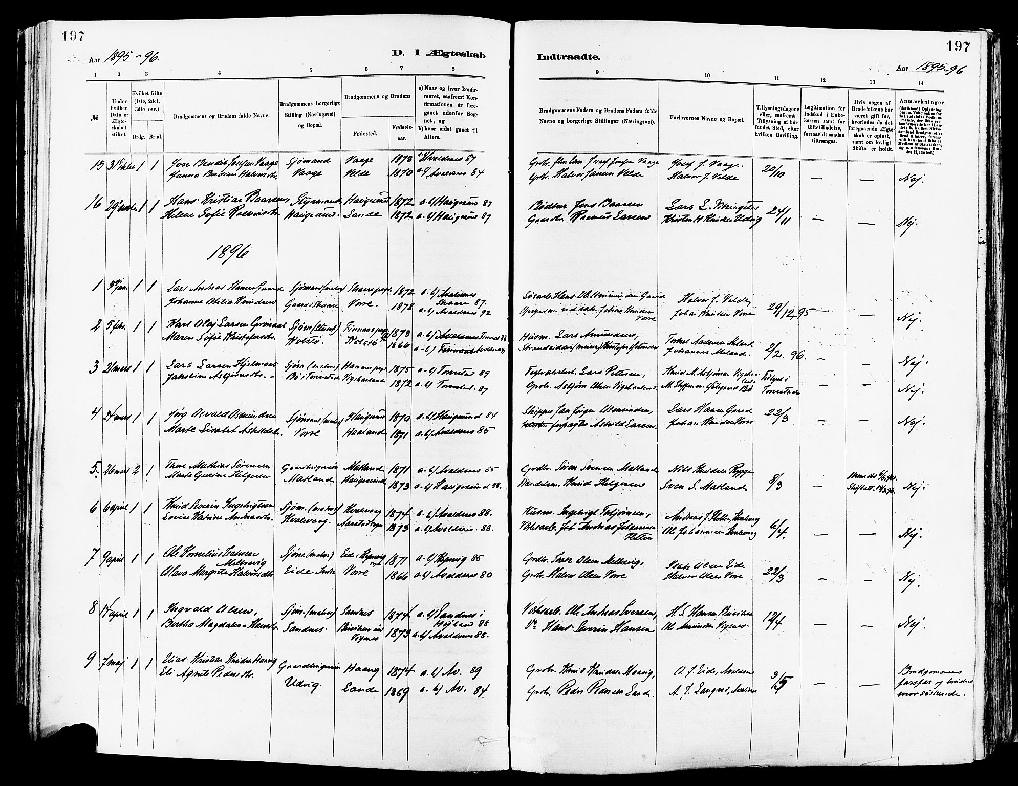 Avaldsnes sokneprestkontor, SAST/A -101851/H/Ha/Haa/L0015: Parish register (official) no. A 15, 1880-1906, p. 197