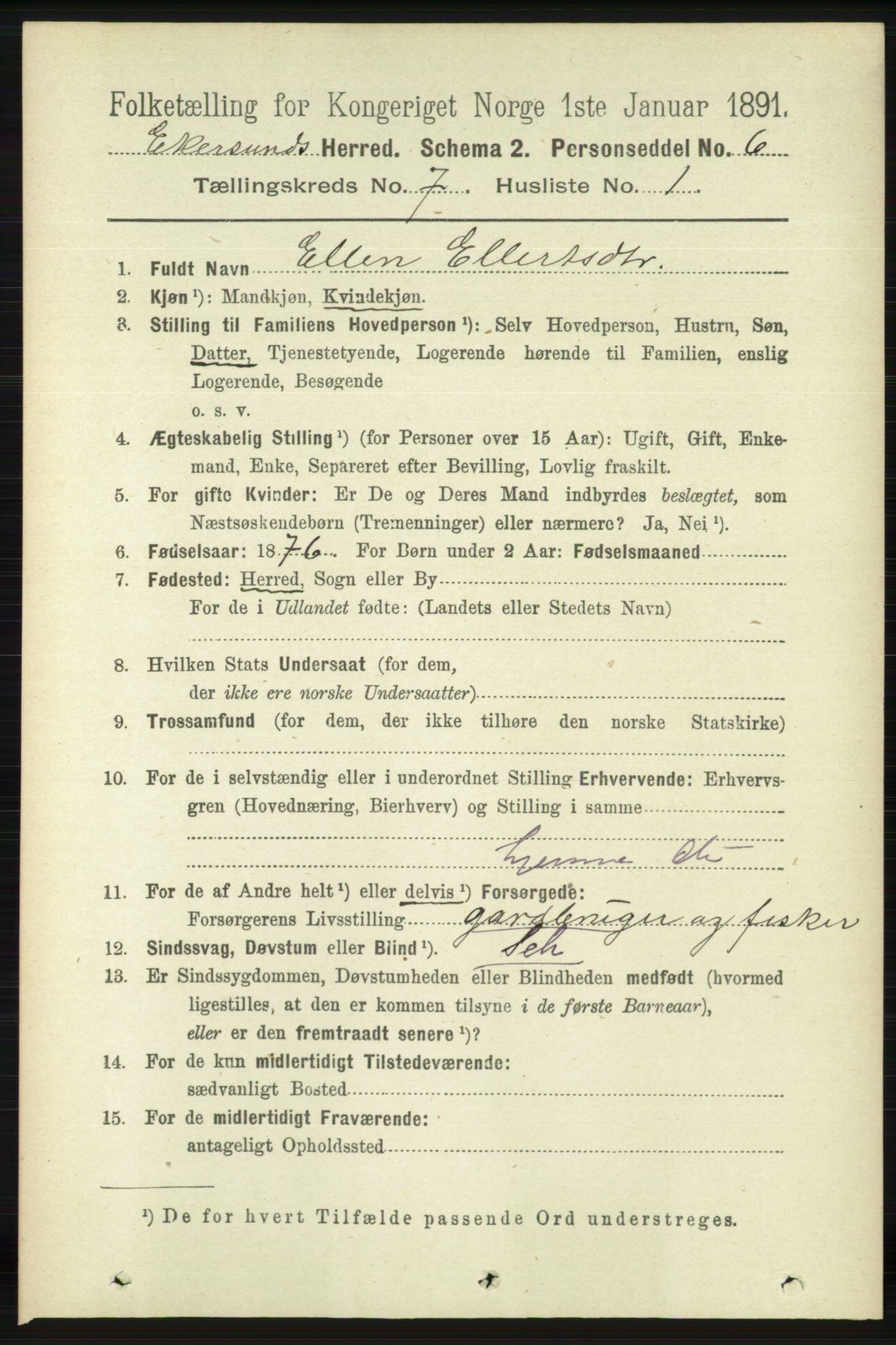 RA, 1891 census for 1116 Eigersund herred, 1891, p. 2836