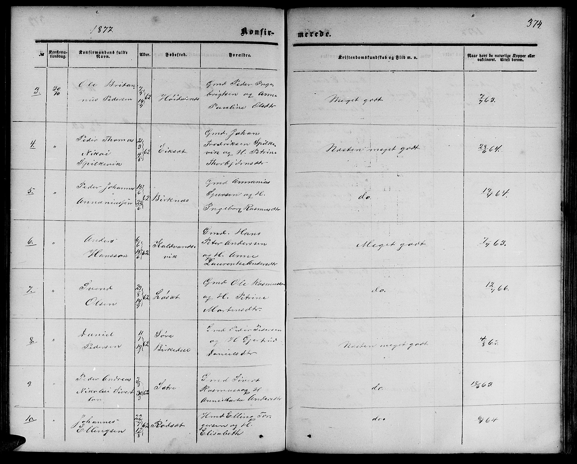 Ministerialprotokoller, klokkerbøker og fødselsregistre - Møre og Romsdal, AV/SAT-A-1454/511/L0157: Parish register (copy) no. 511C03, 1864-1884, p. 374