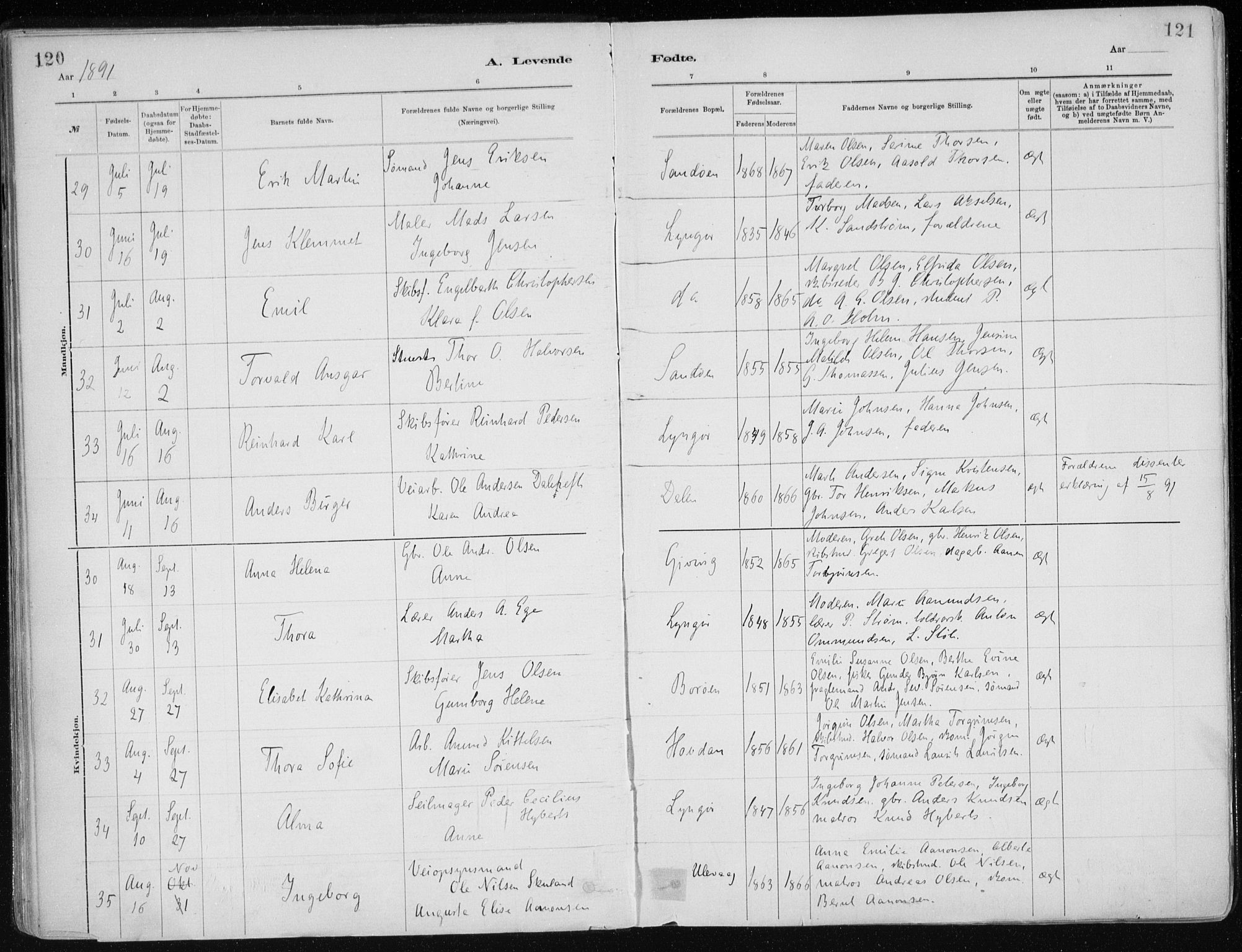 Dypvåg sokneprestkontor, SAK/1111-0007/F/Fa/Faa/L0008: Parish register (official) no. A 8, 1885-1906, p. 120-121